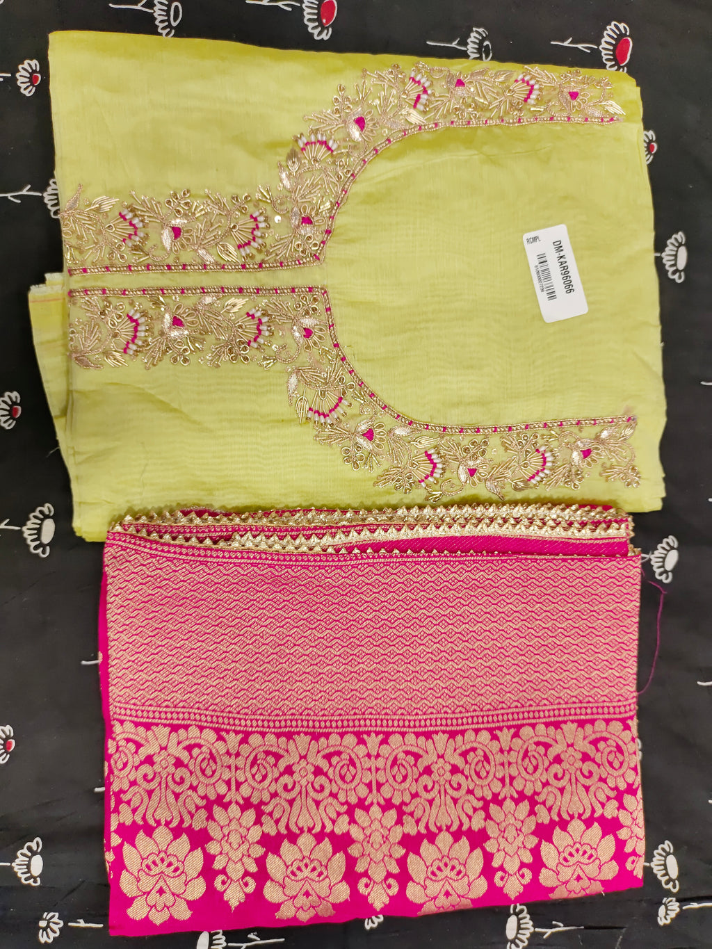 Light green chanderi silk with handwork and juti unstitched set