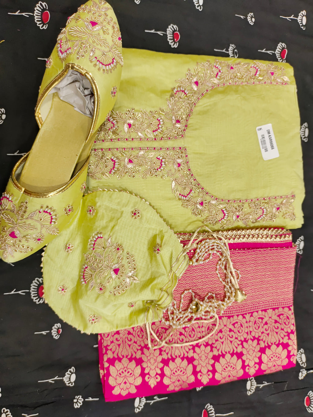 Light green chanderi silk with handwork and juti unstitched set