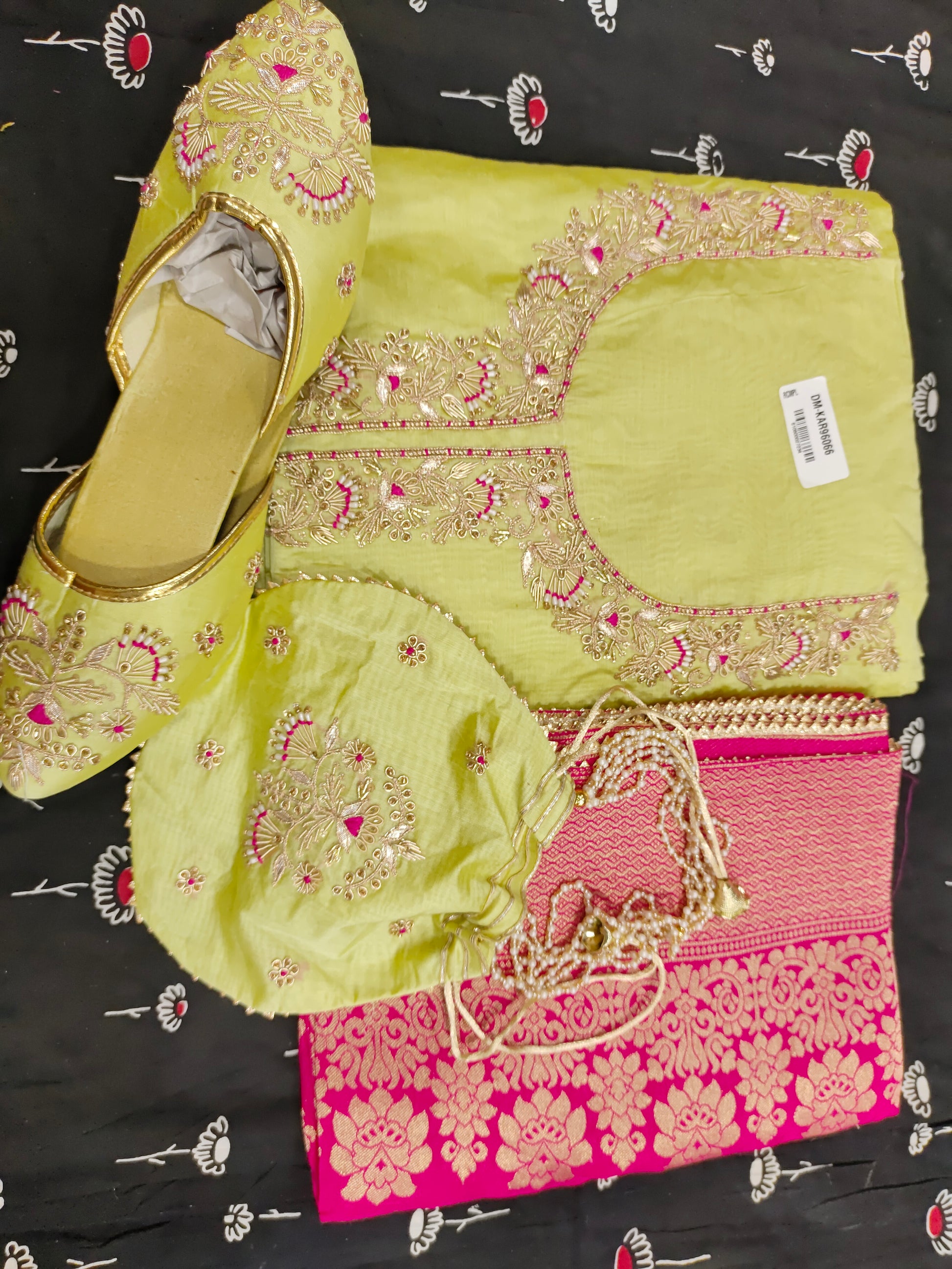 Light green chanderi silk with handwork and juti unstitched set