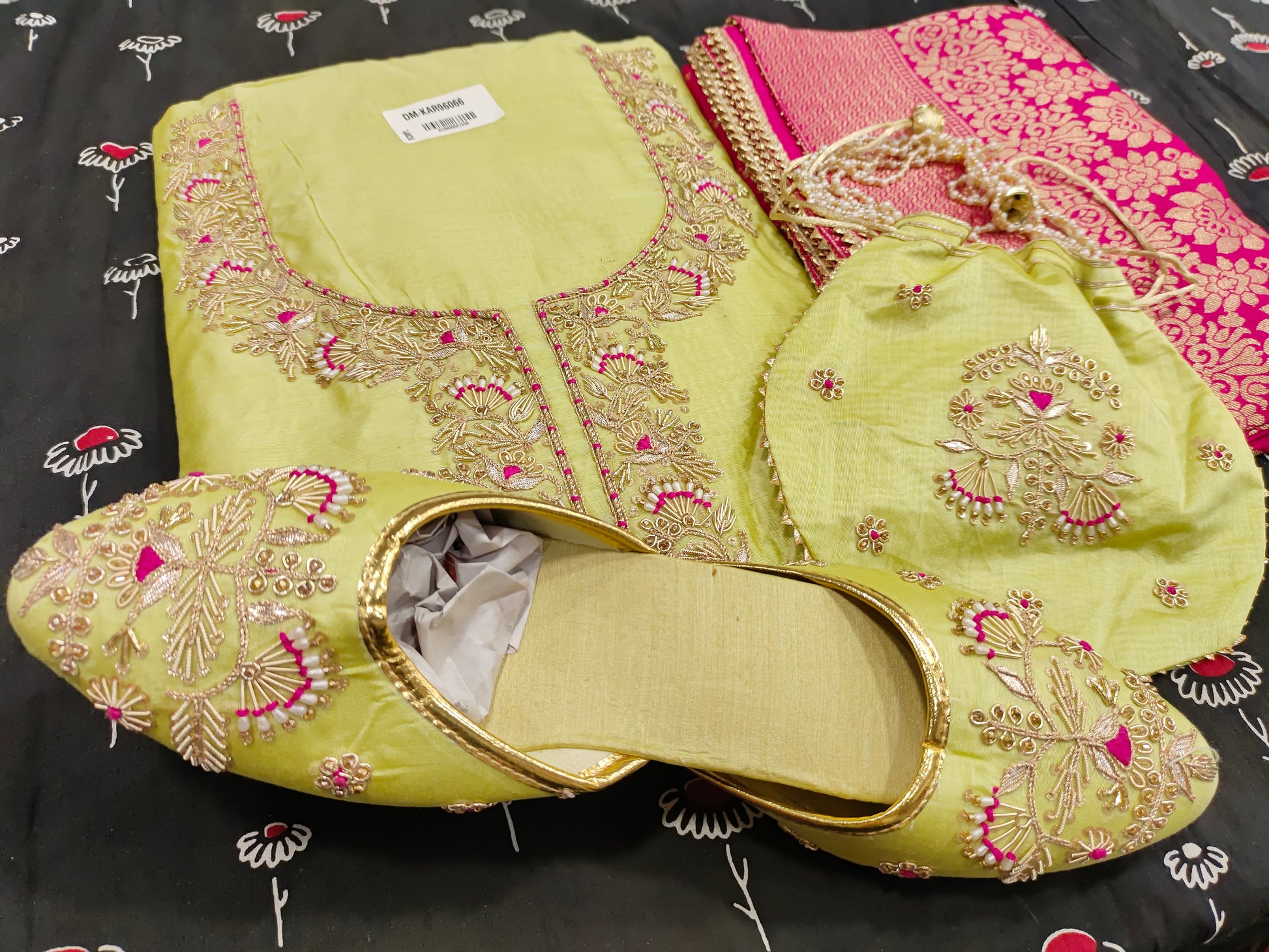 Light green chanderi silk with handwork and juti unstitched set