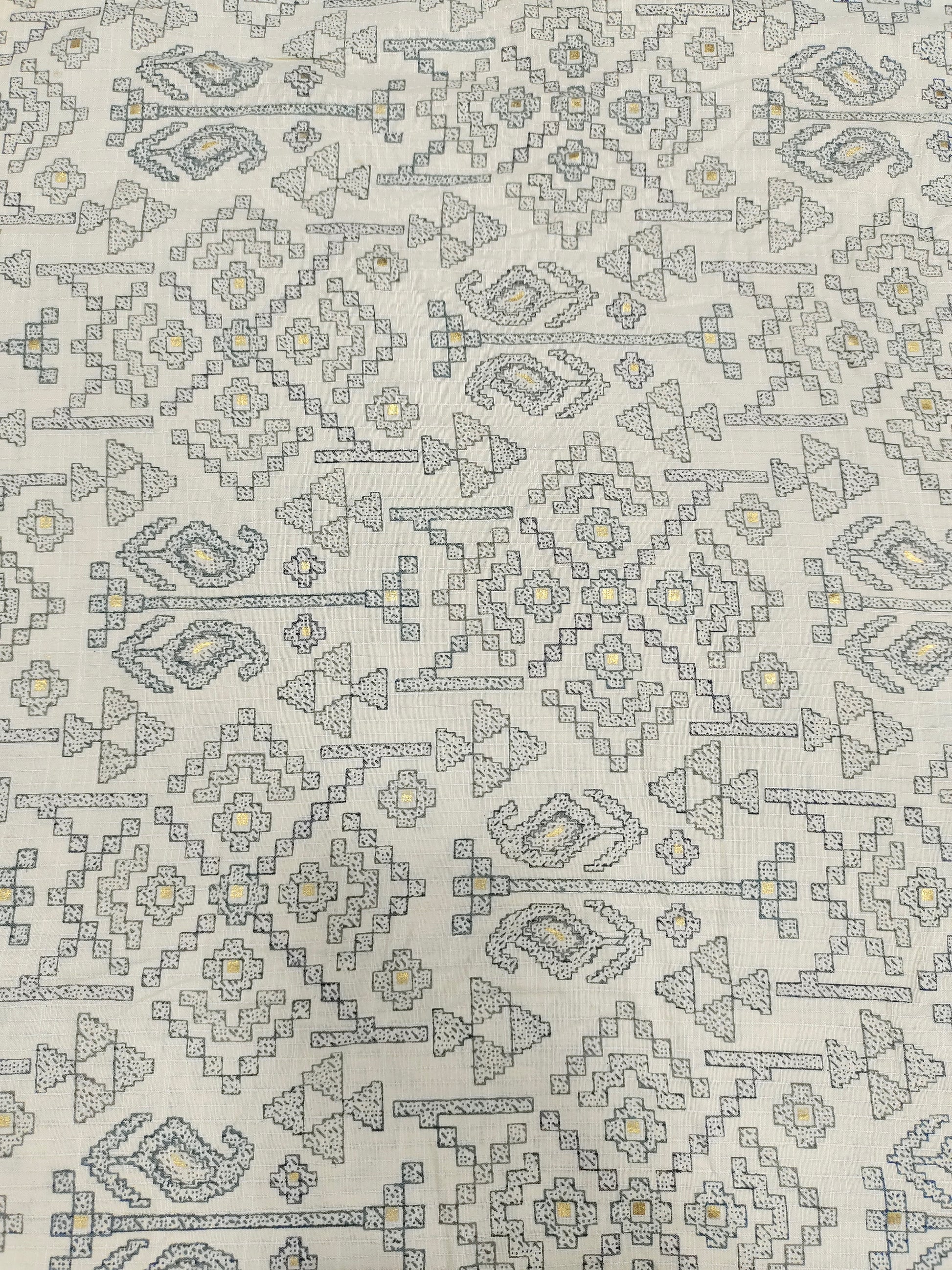 Cream with navy Jeevan Rekha slub foil
