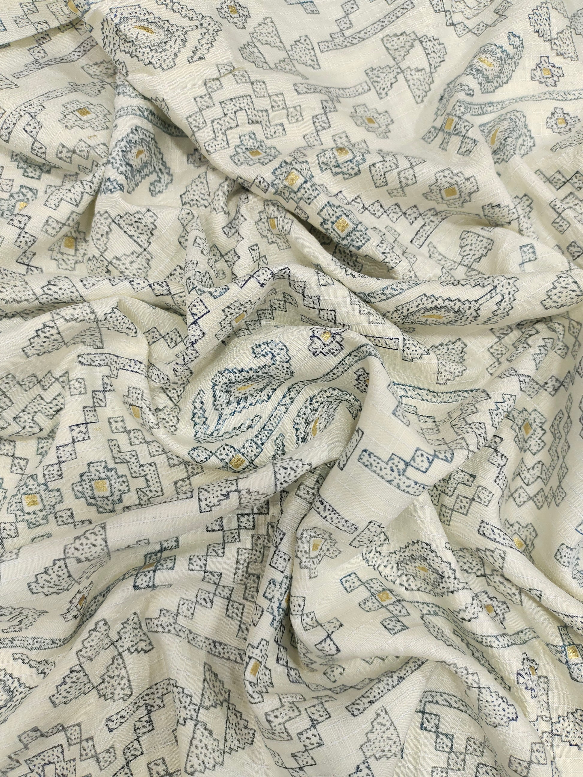 Cream with navy Jeevan Rekha slub foil