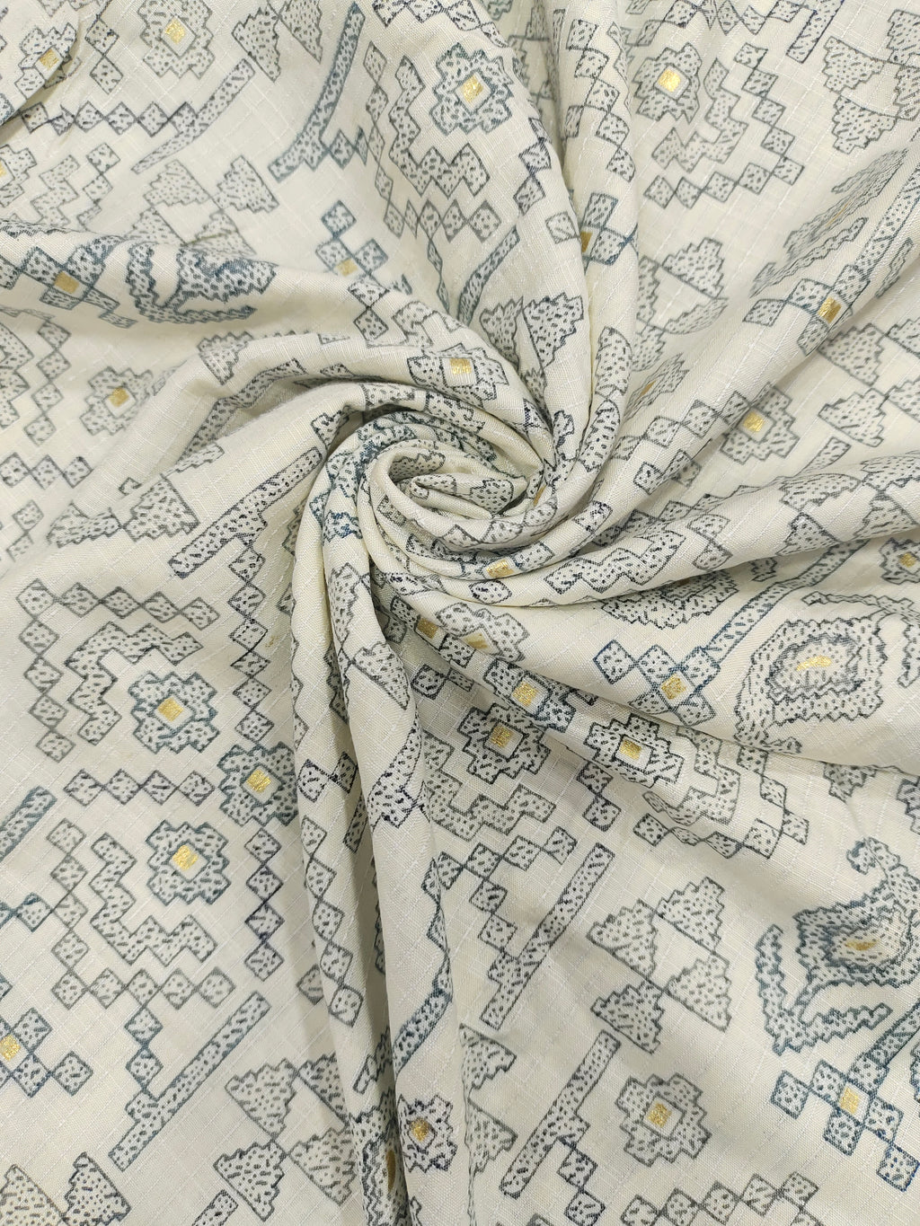 Cream with navy Jeevan Rekha slub foil
