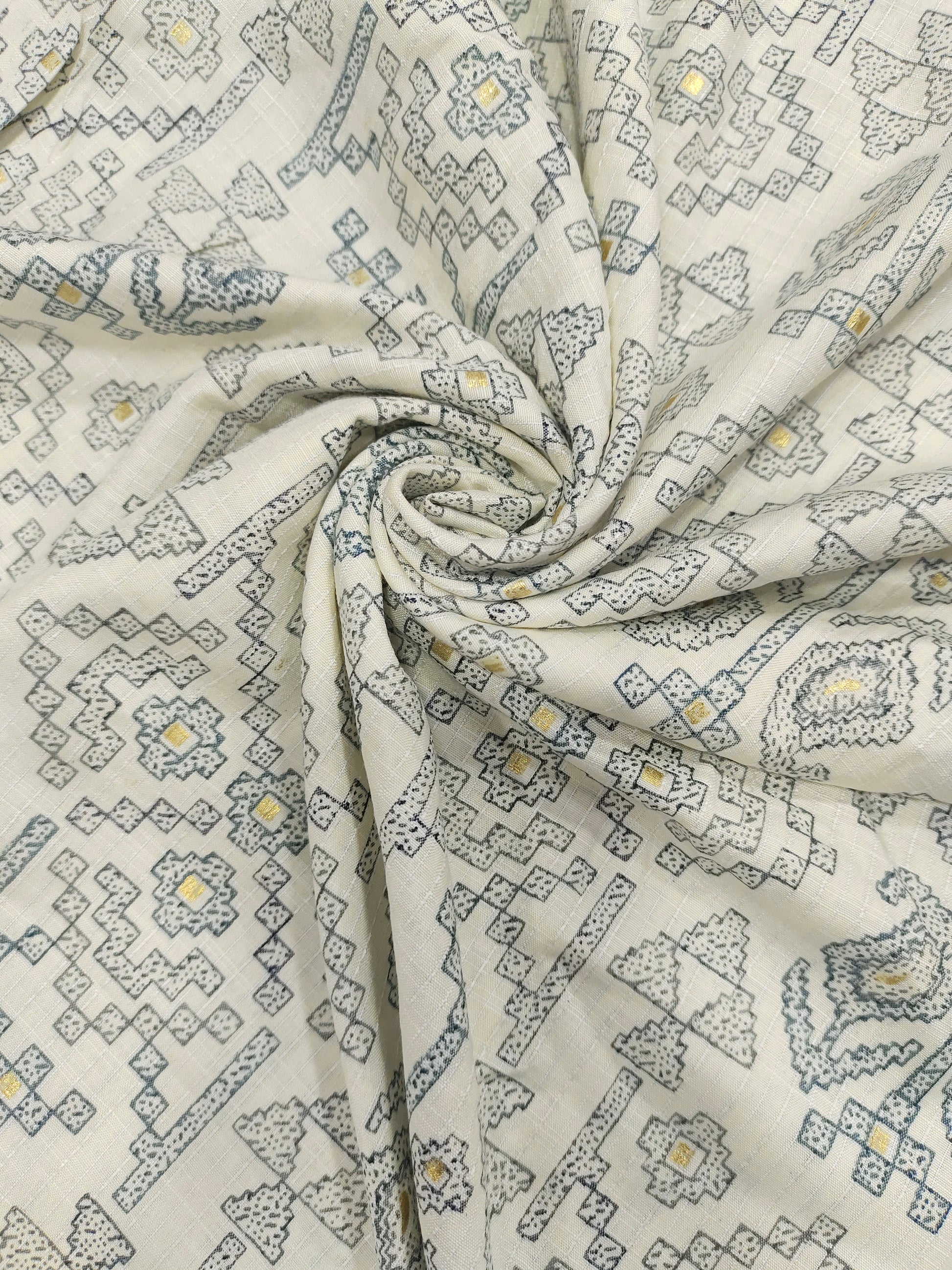 Cream with navy Jeevan Rekha slub foil