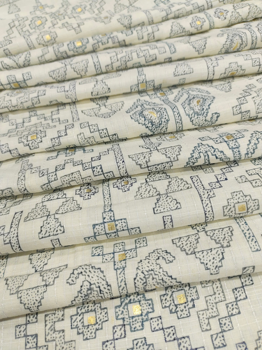 Cream with navy Jeevan Rekha slub foil