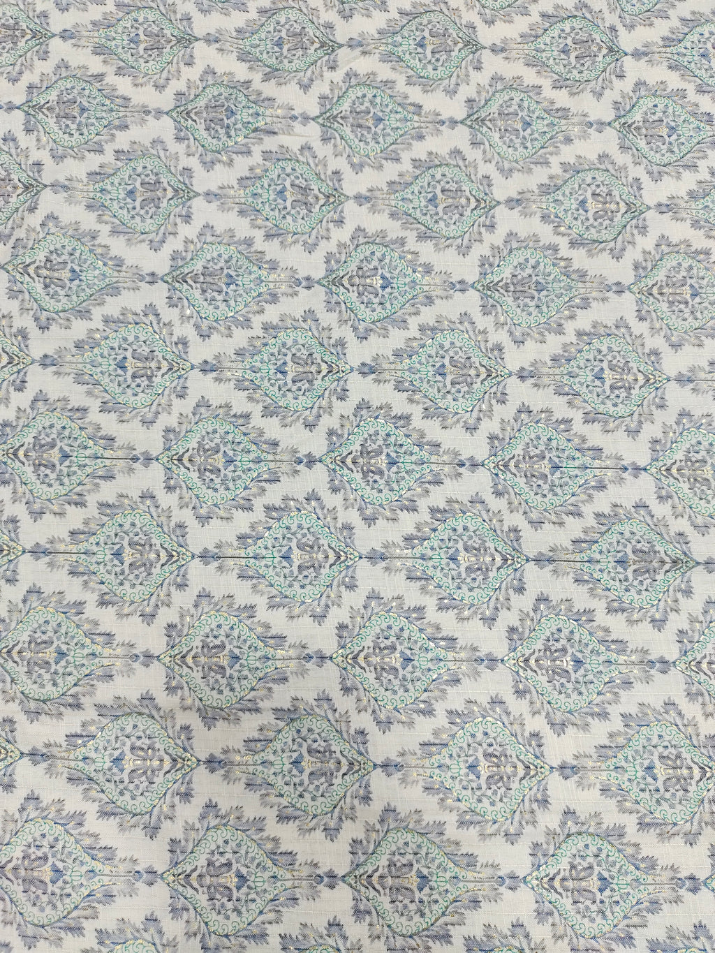 Cream base with green & blue Jeevan Rekha slub foil