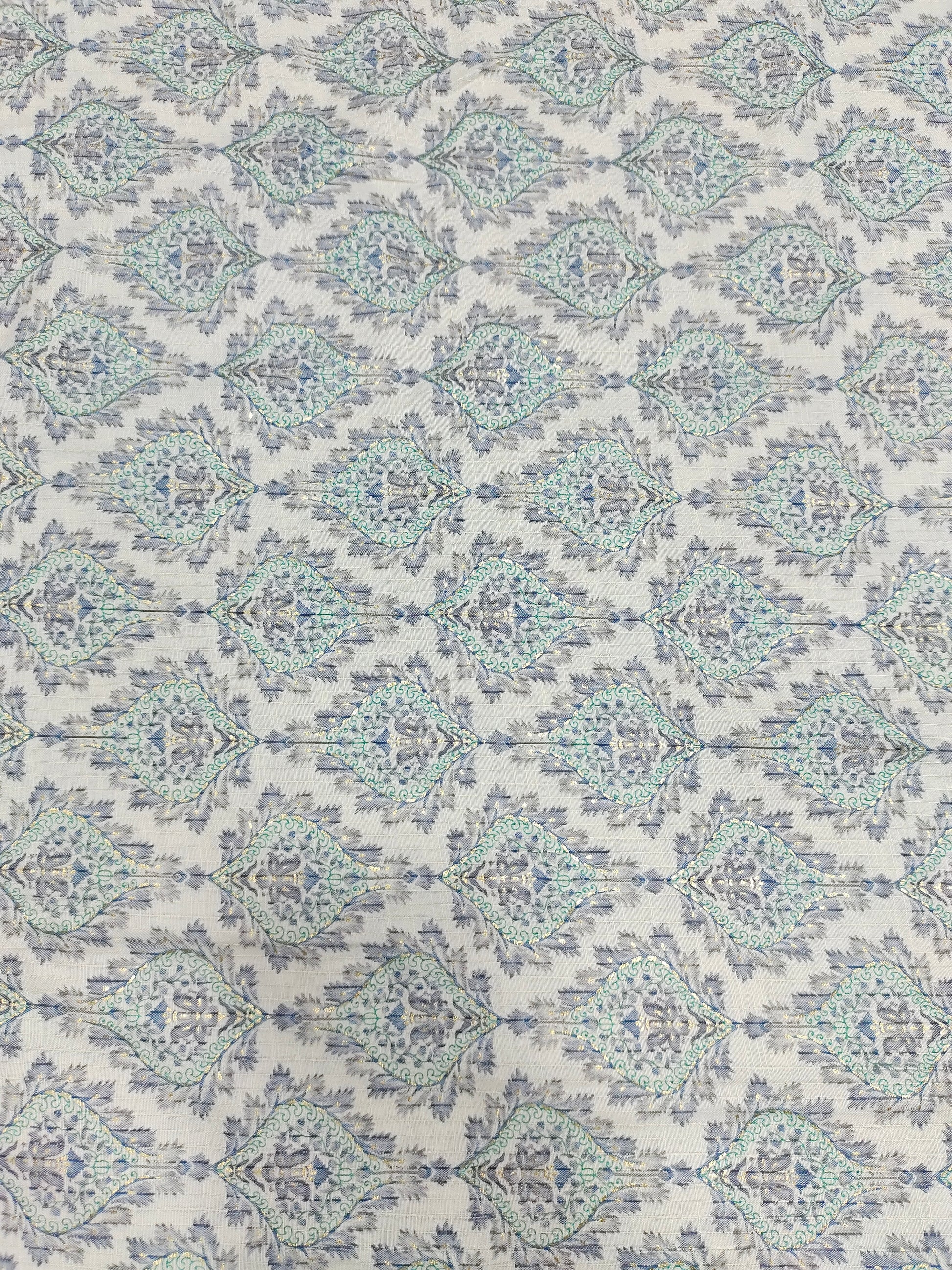 Cream base with green & blue Jeevan Rekha slub foil