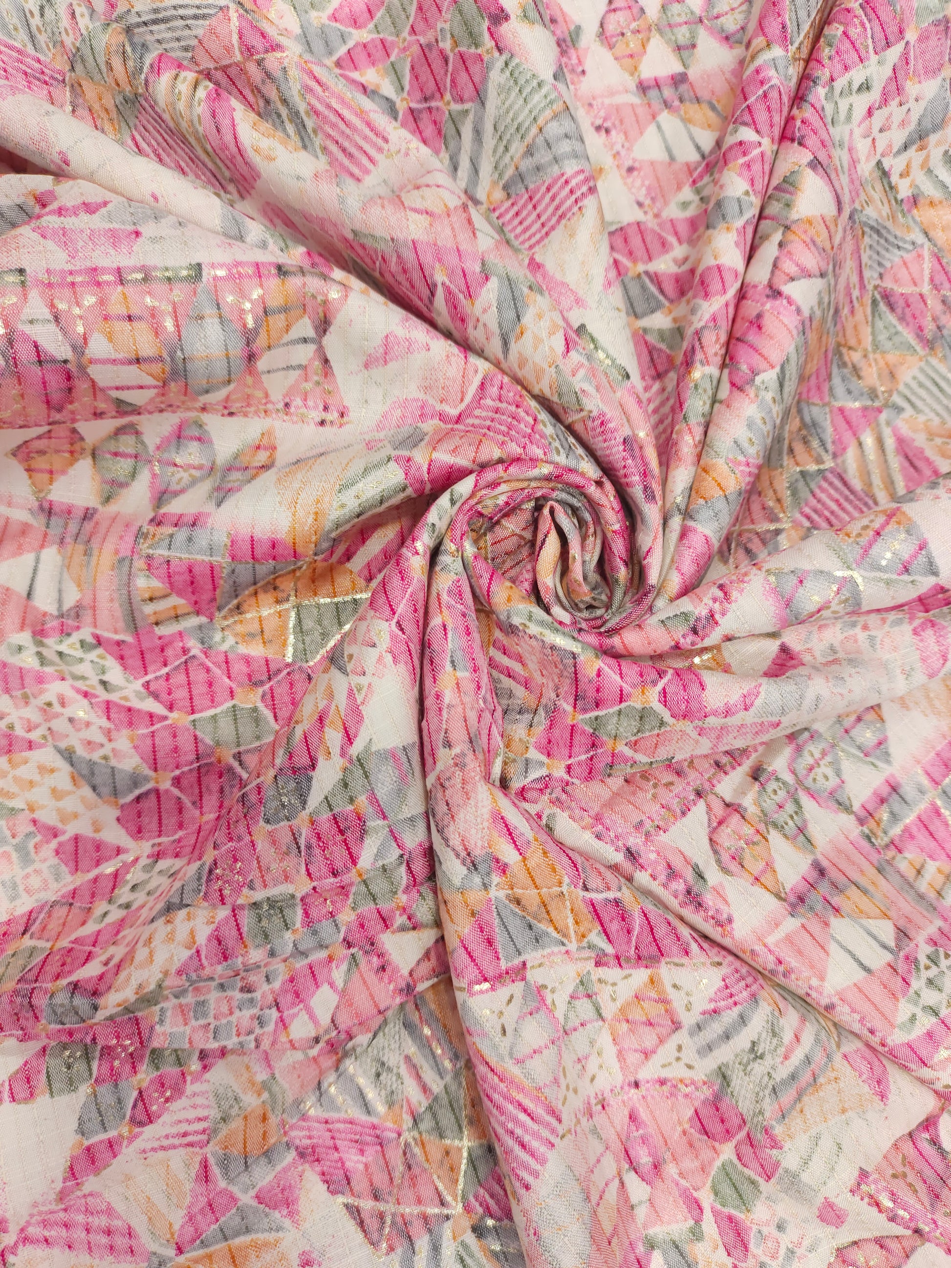Pink with mahendi Jeevan Rekha slub foil