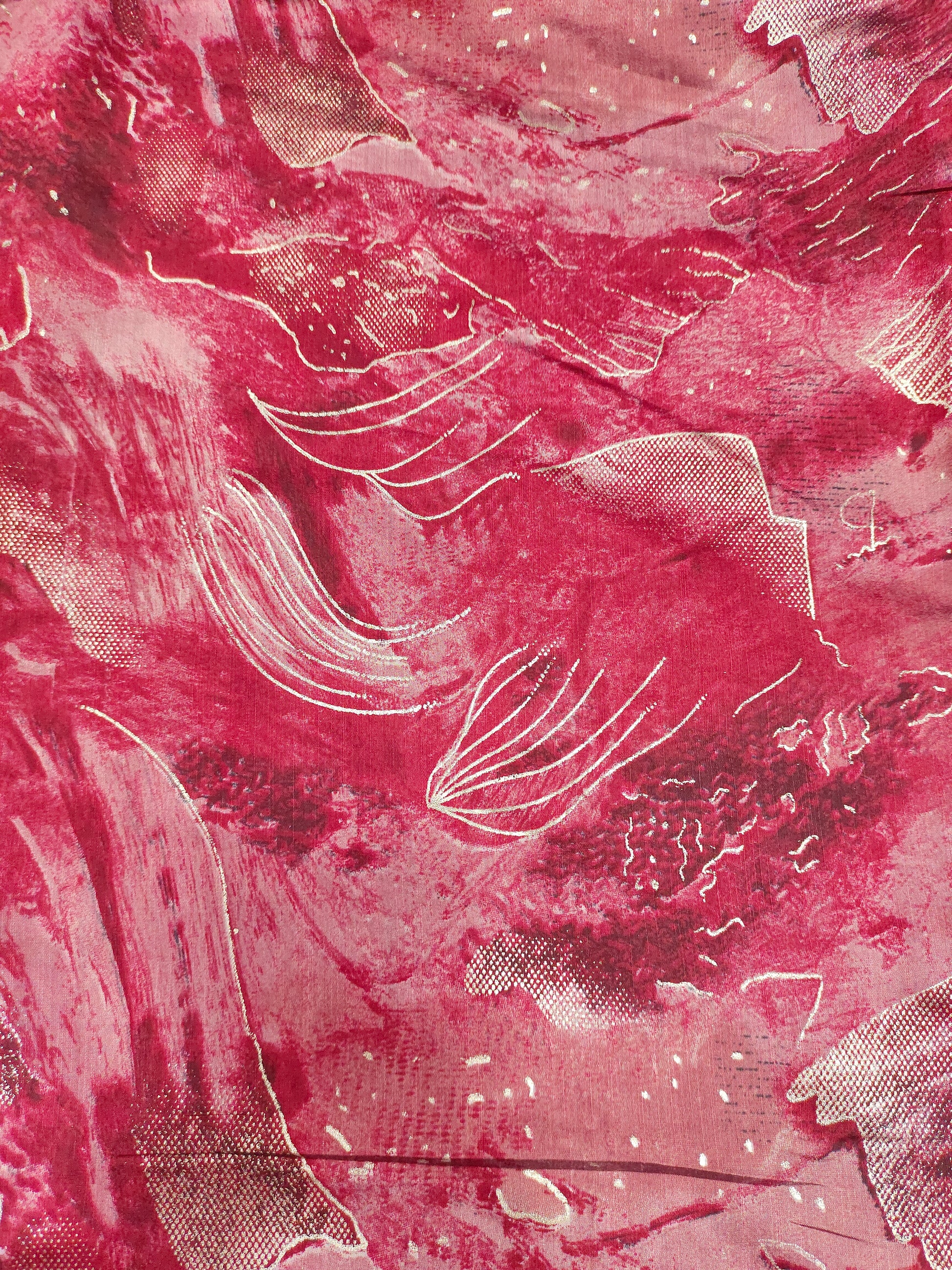 Muslin silk discharge print, dark maroon color