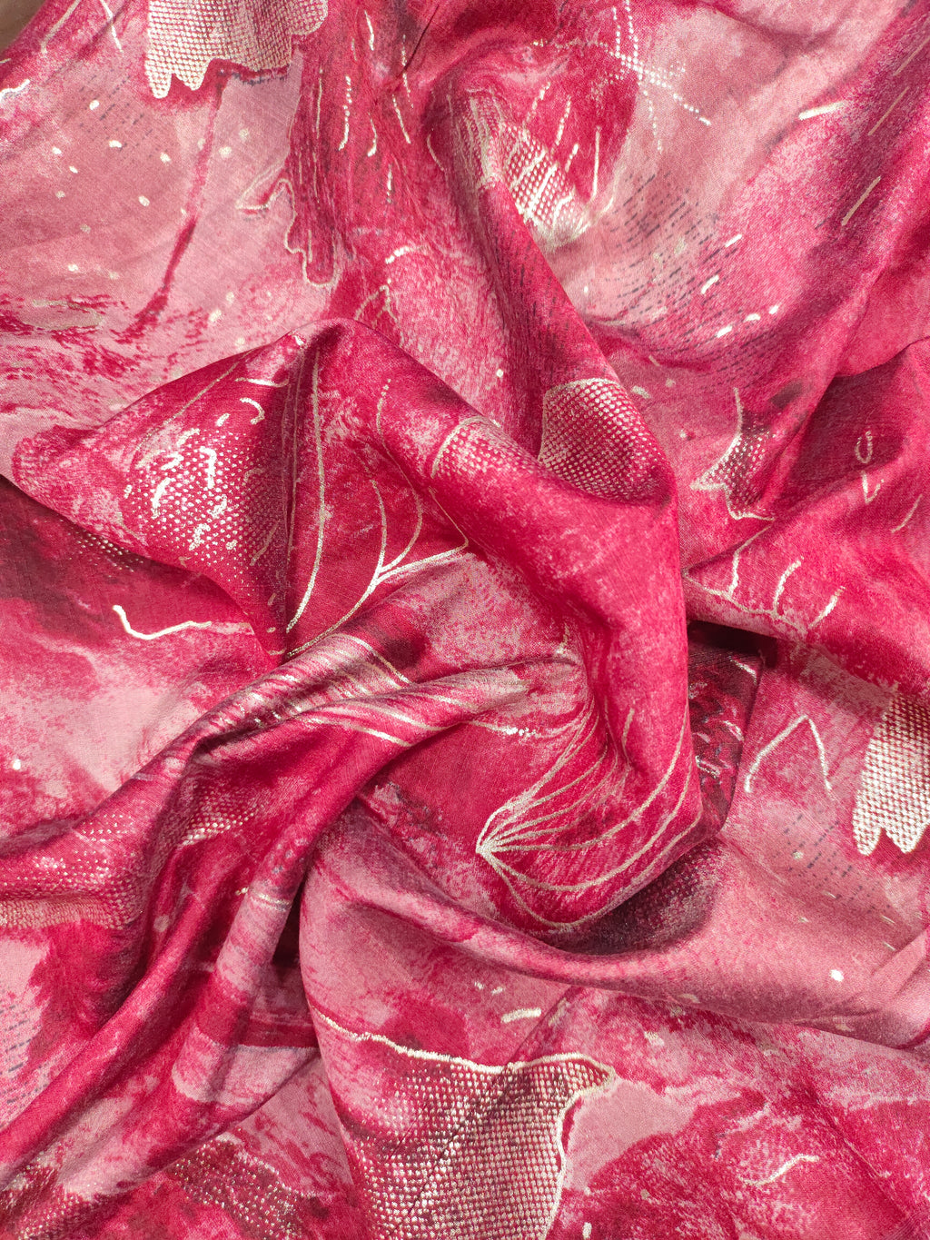 Muslin silk discharge print, dark maroon color