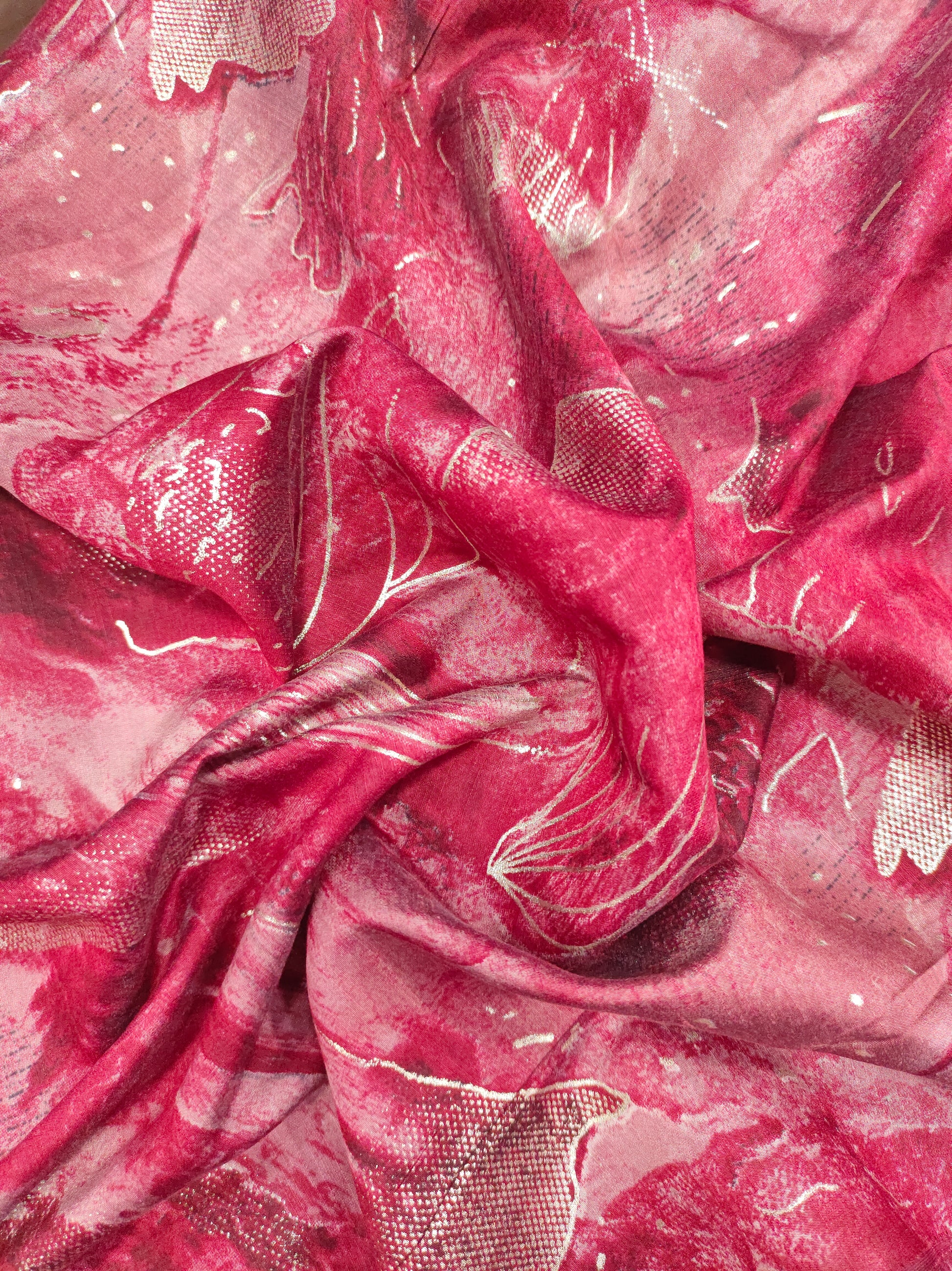 Muslin silk discharge print, dark maroon color