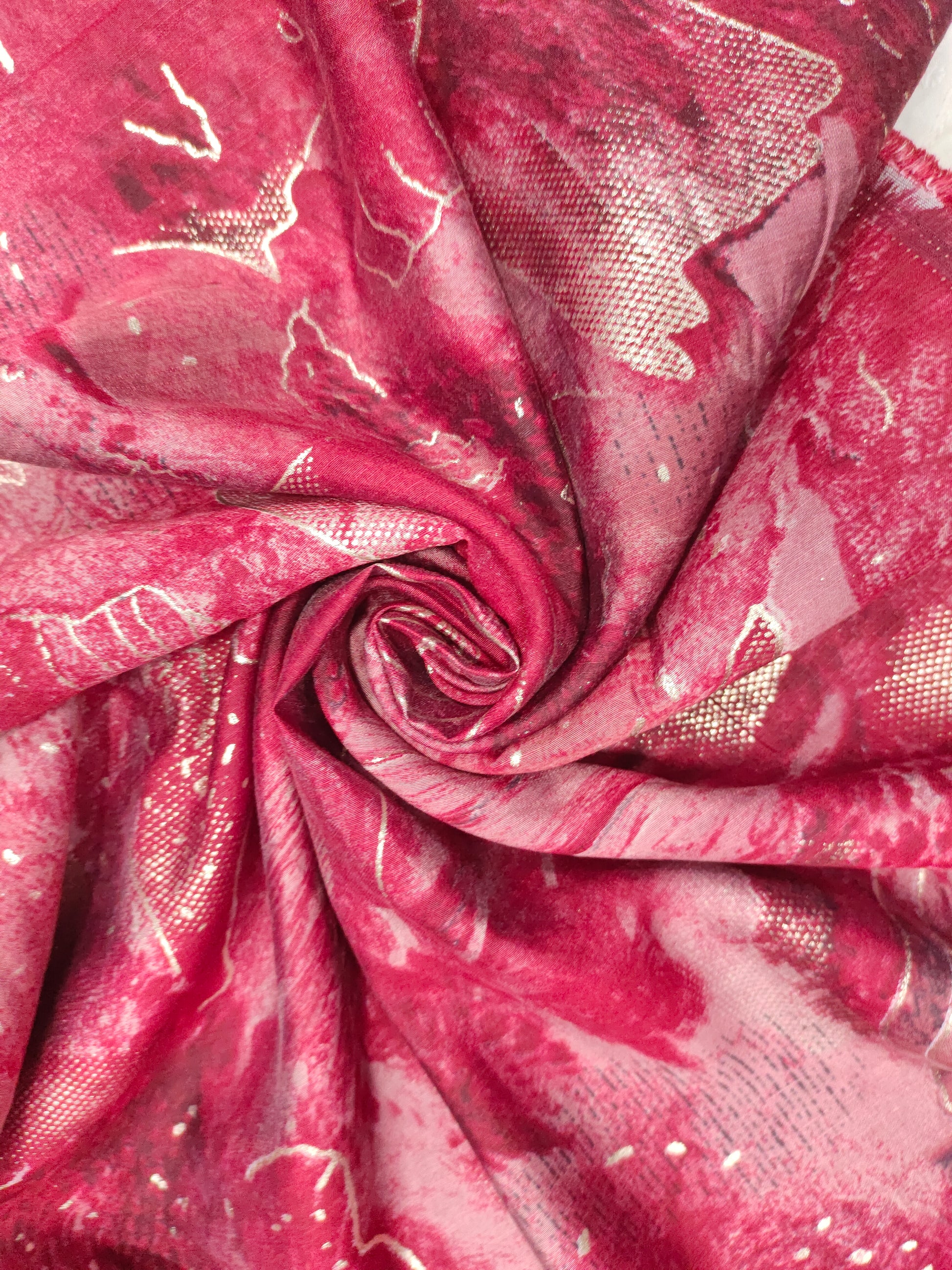 Muslin silk discharge print, dark maroon color