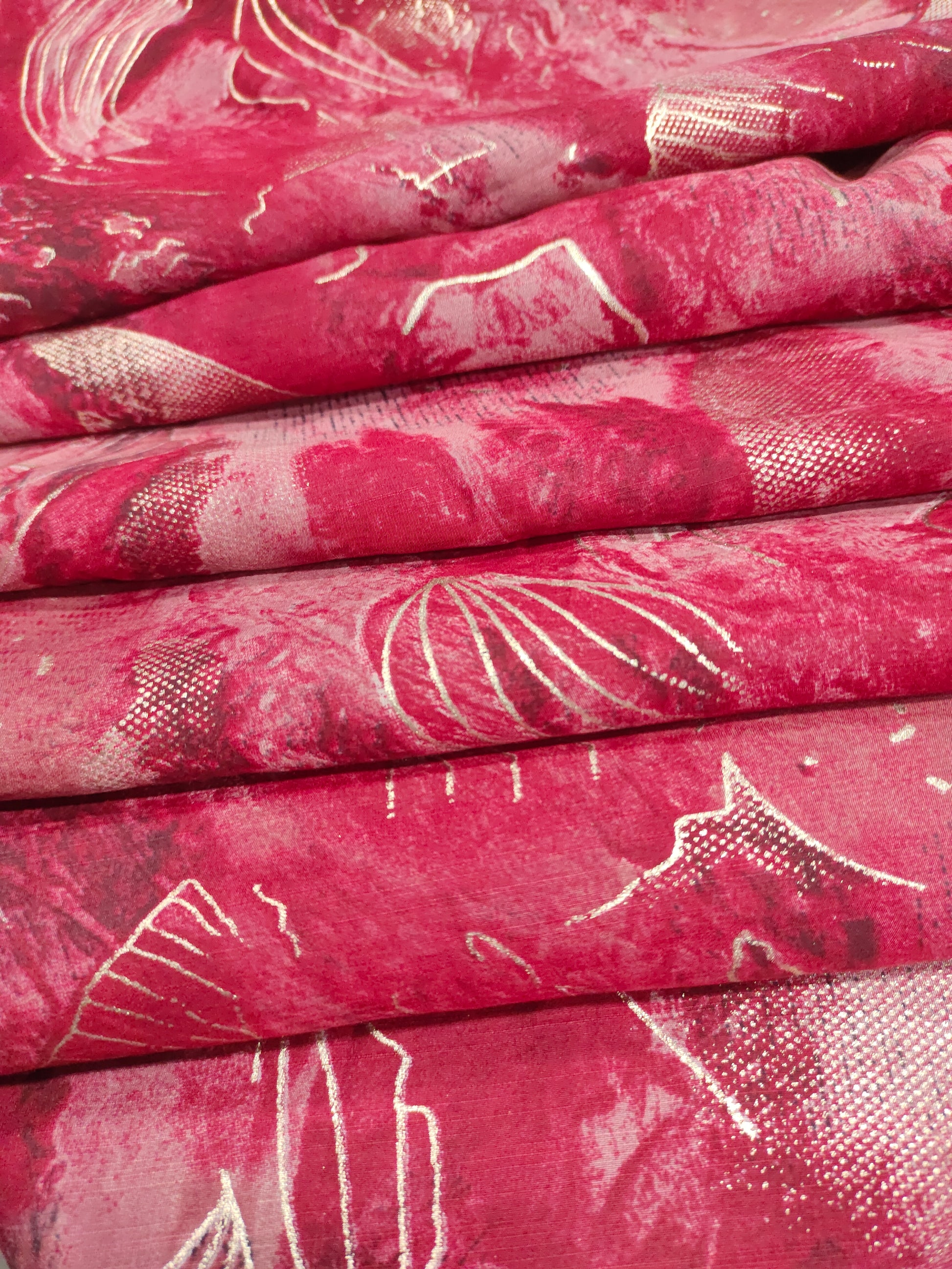 Muslin silk discharge print, dark maroon color
