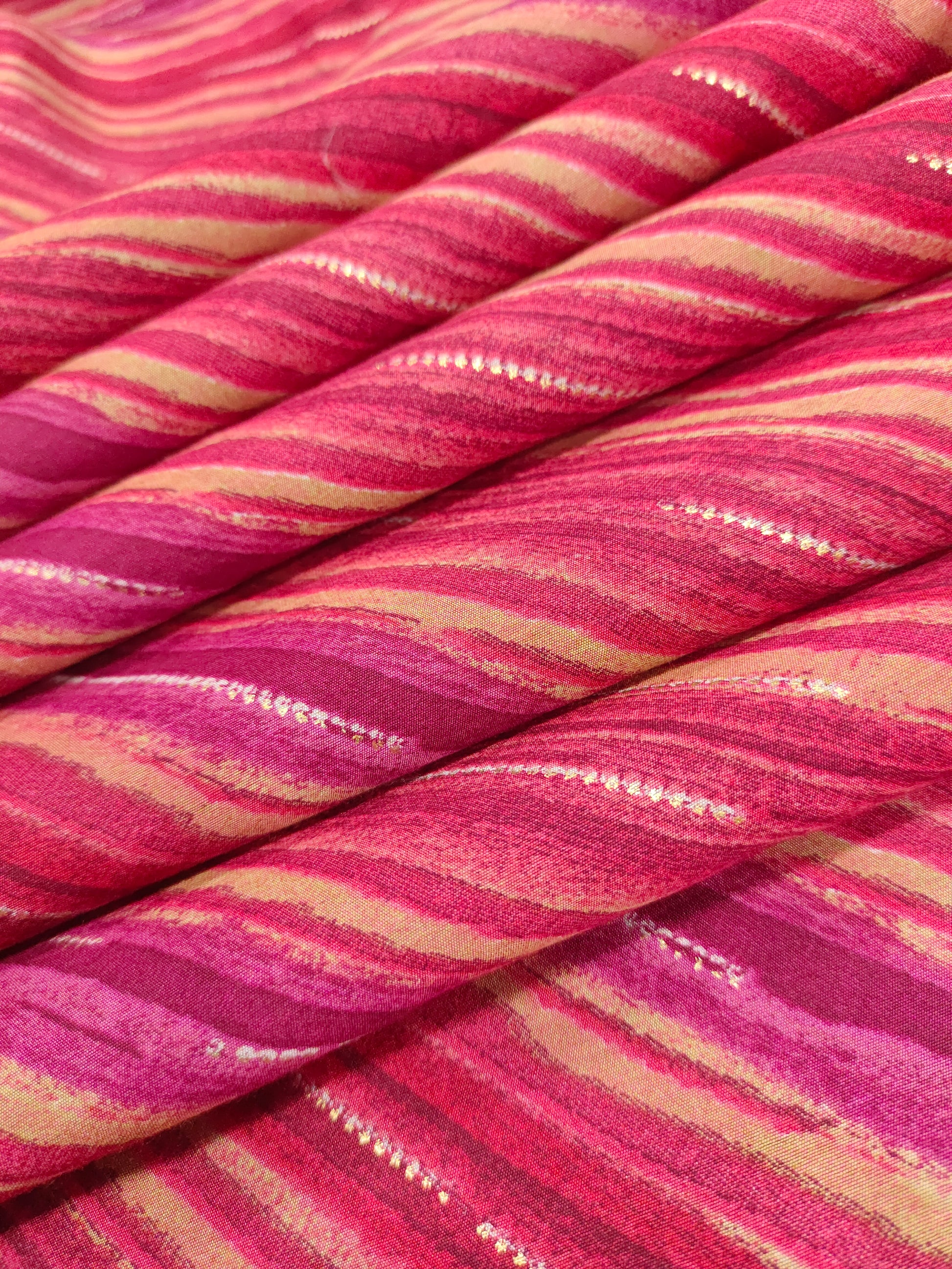 Modal chanderi, gold foil maroon and pink