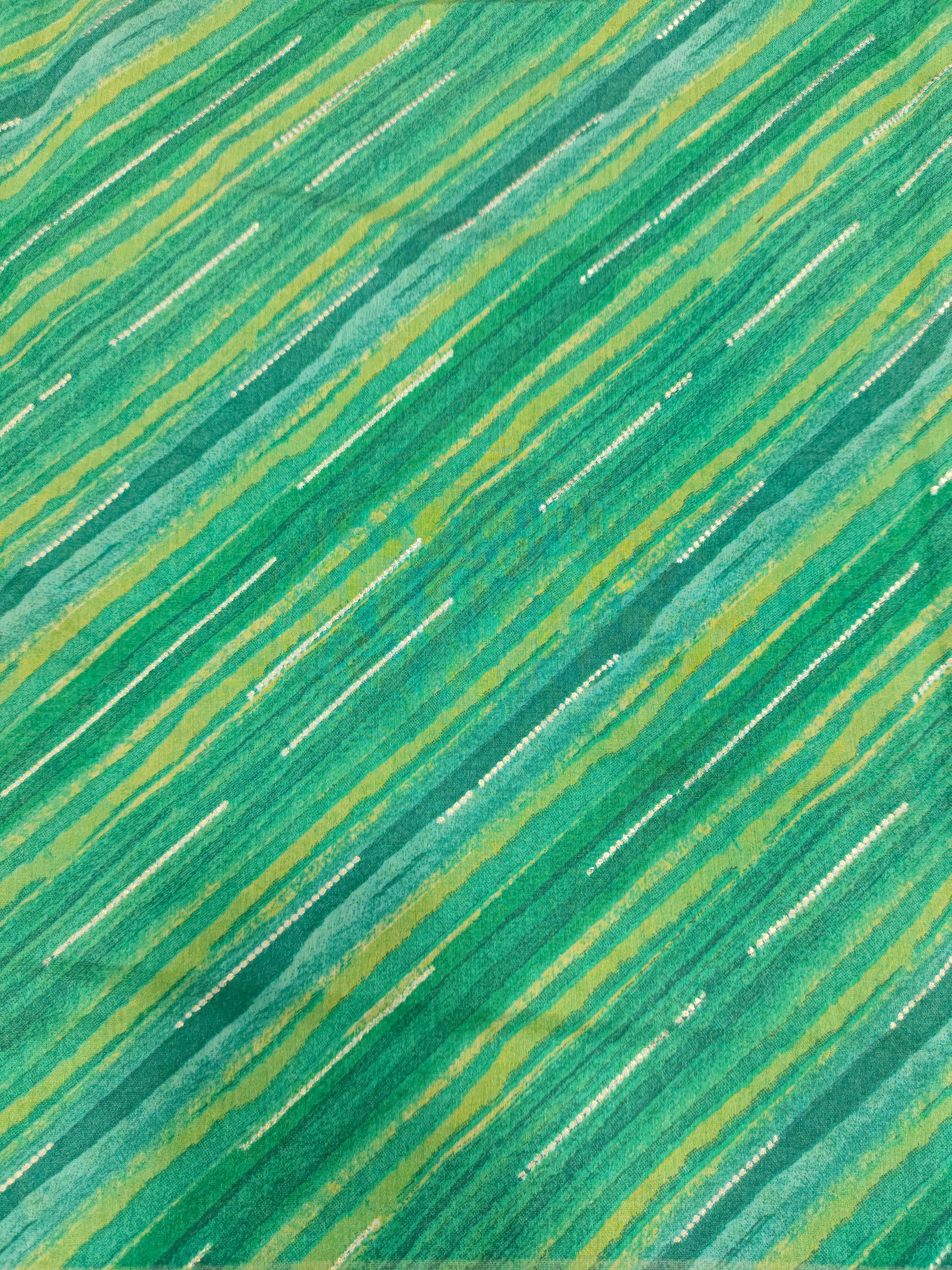 Modal chanderi, gold foil 2 shades of green