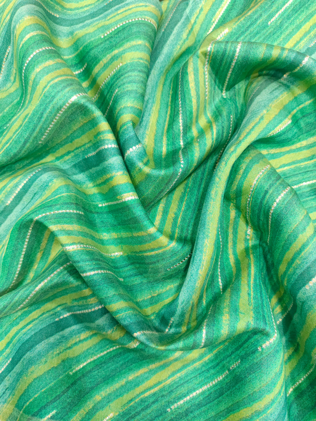 Modal chanderi, gold foil 2 shades of green