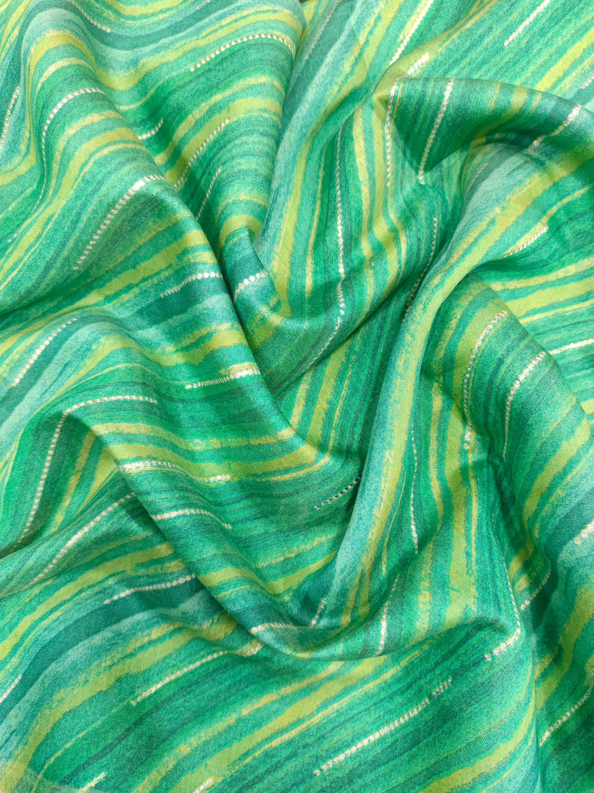 Modal chanderi, gold foil 2 shades of green