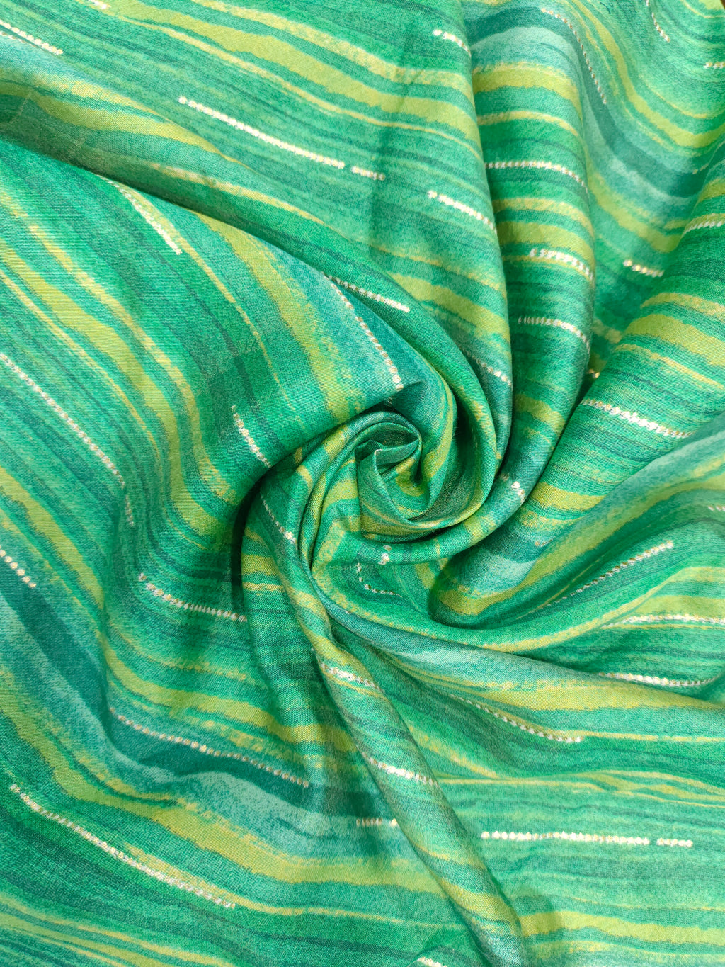 Modal chanderi, gold foil 2 shades of green