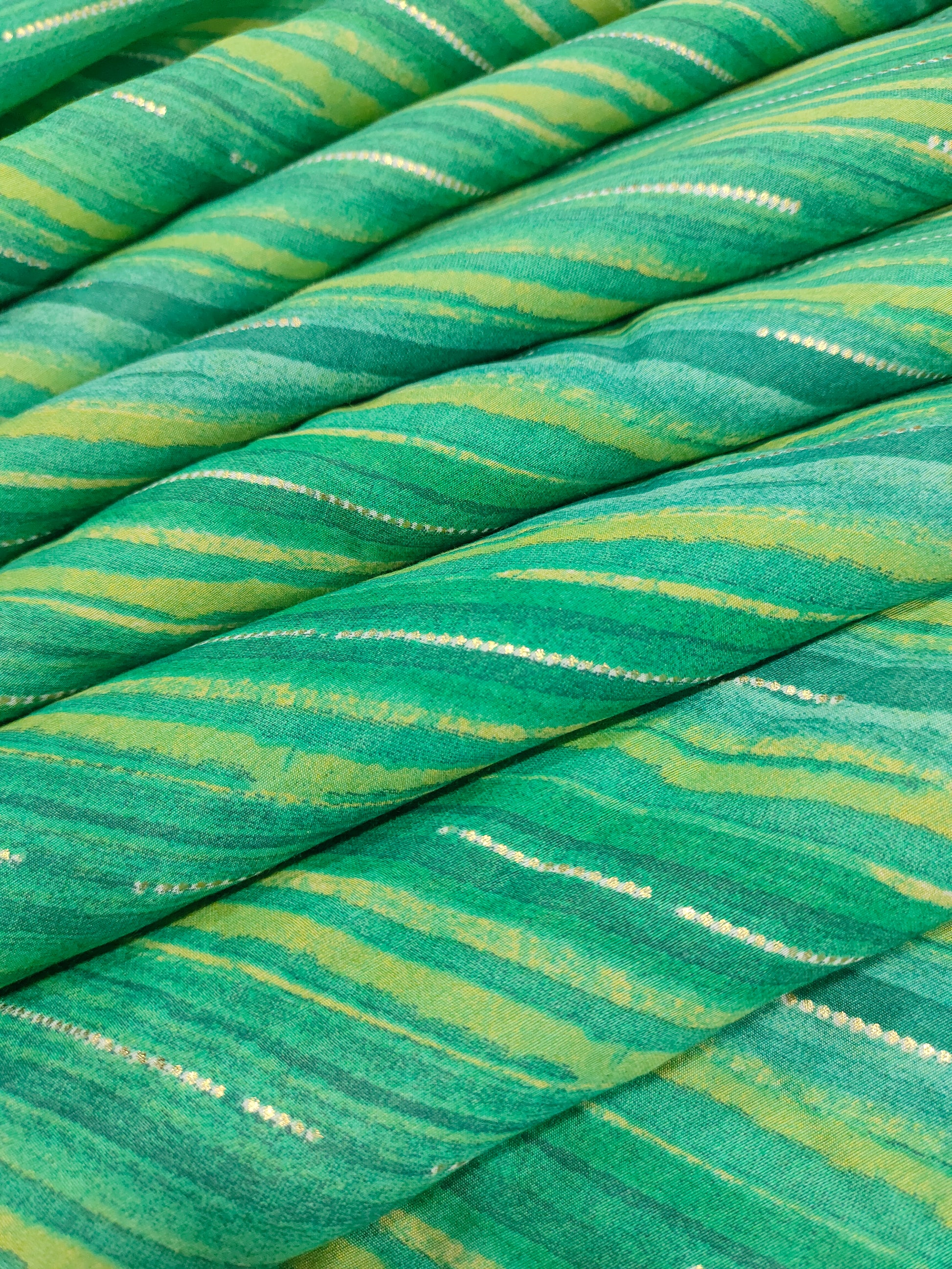 Modal chanderi, gold foil 2 shades of green