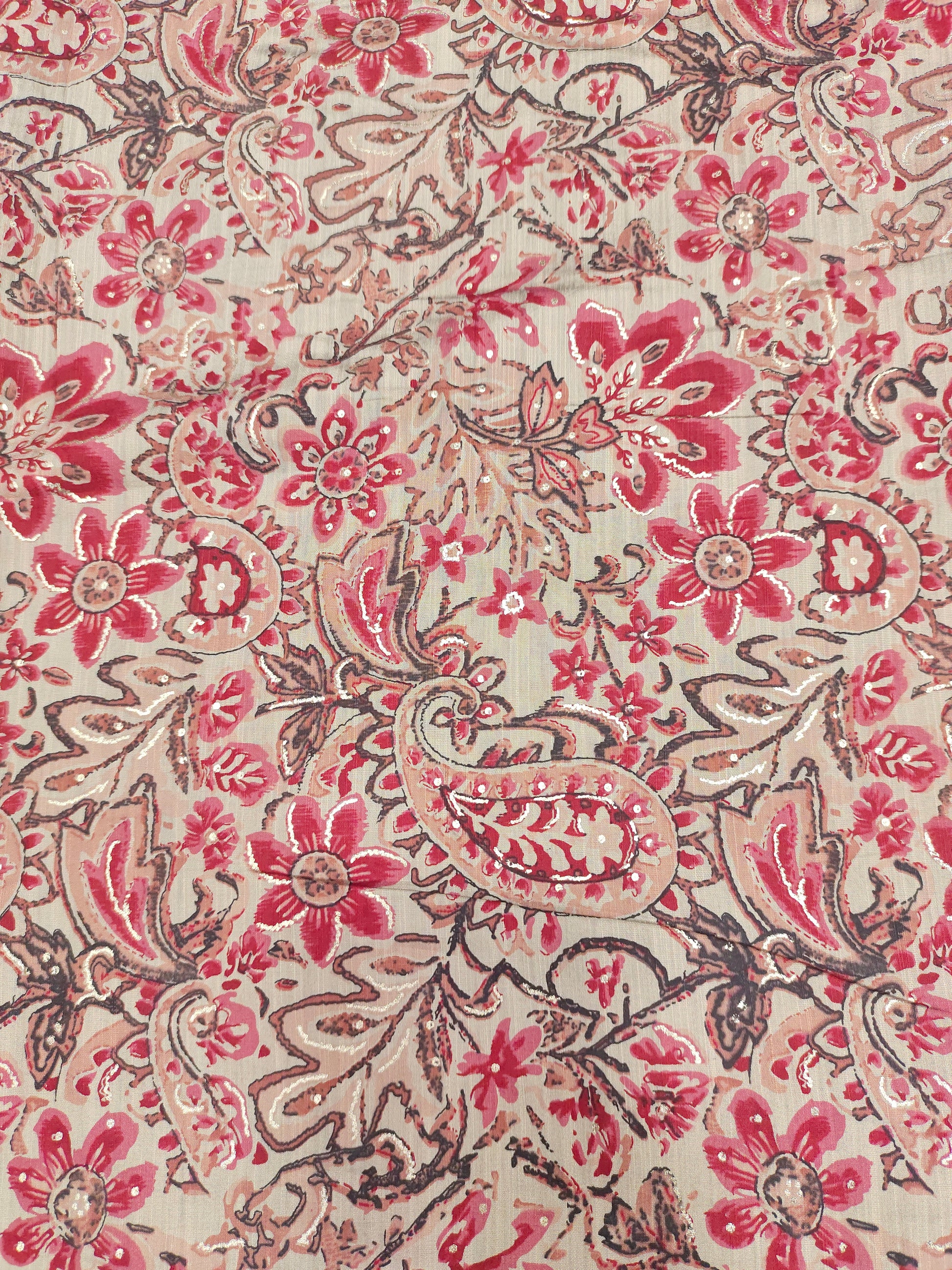 Beige muslin with maroon and gold foil
