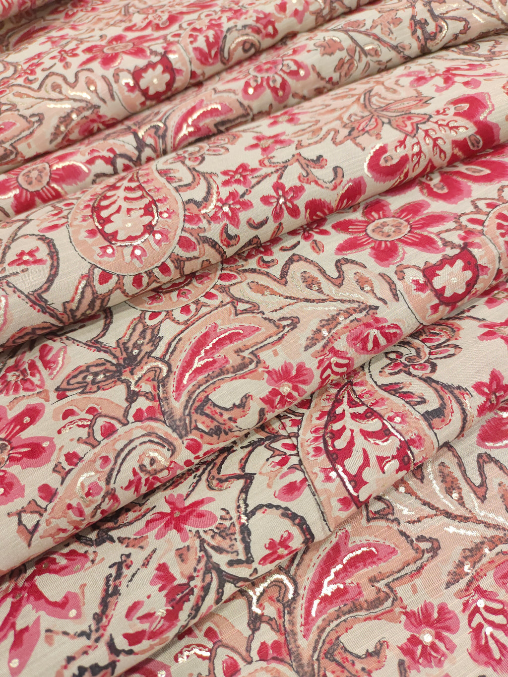 Beige muslin with maroon and gold foil