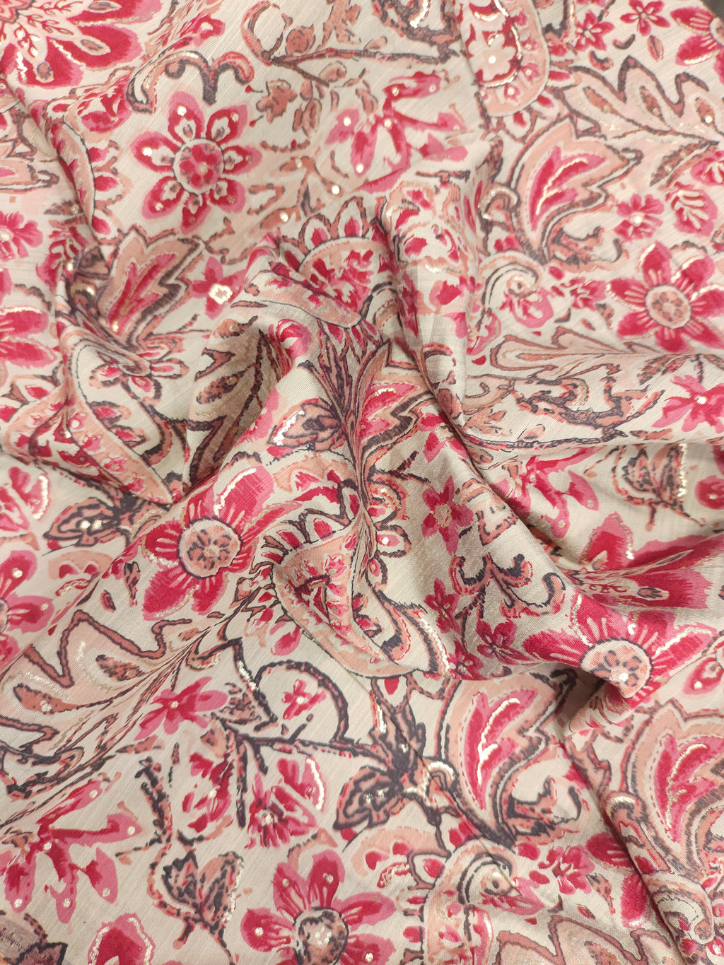 Beige muslin with maroon and gold foil
