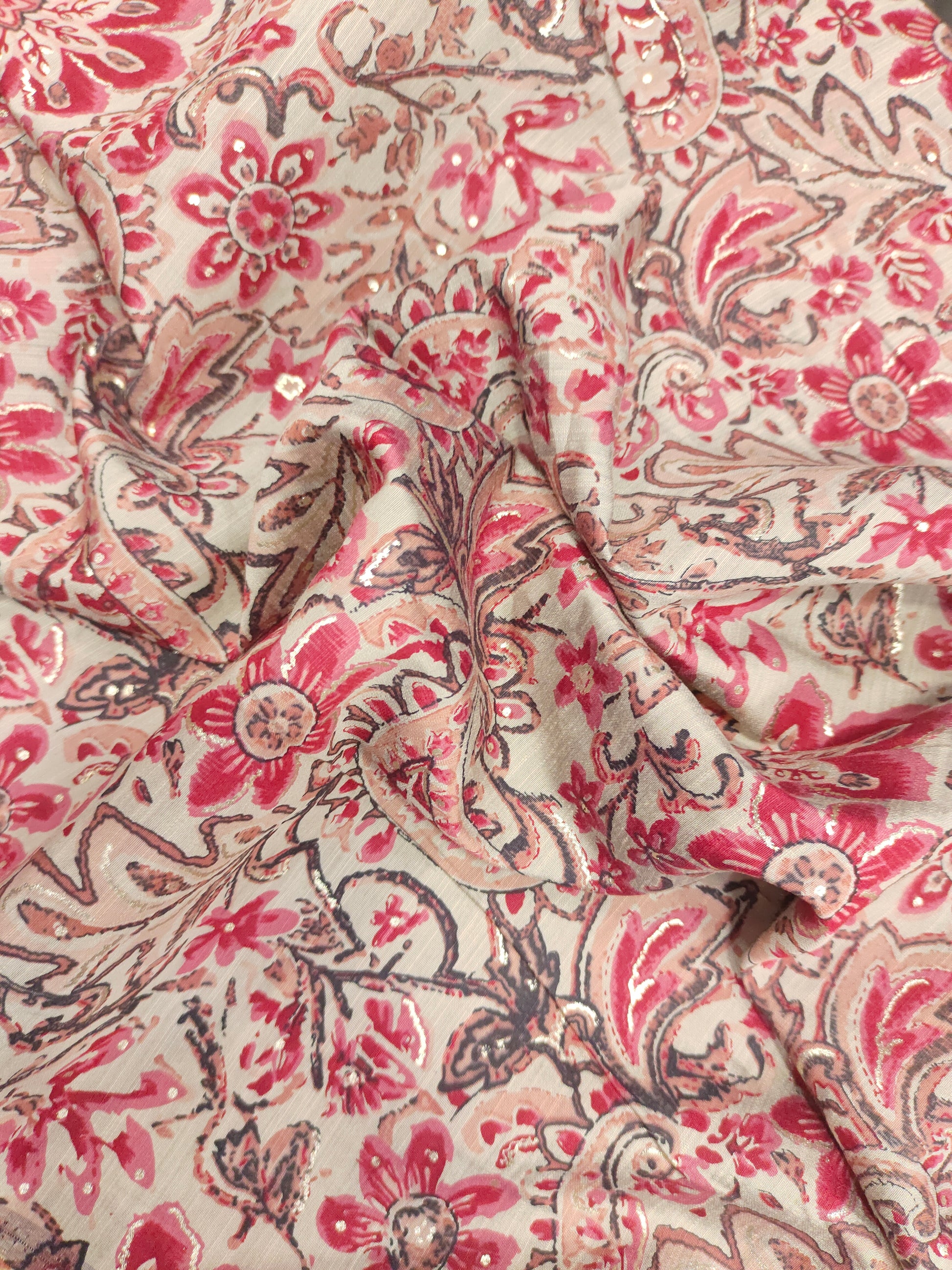 Beige muslin with maroon and gold foil