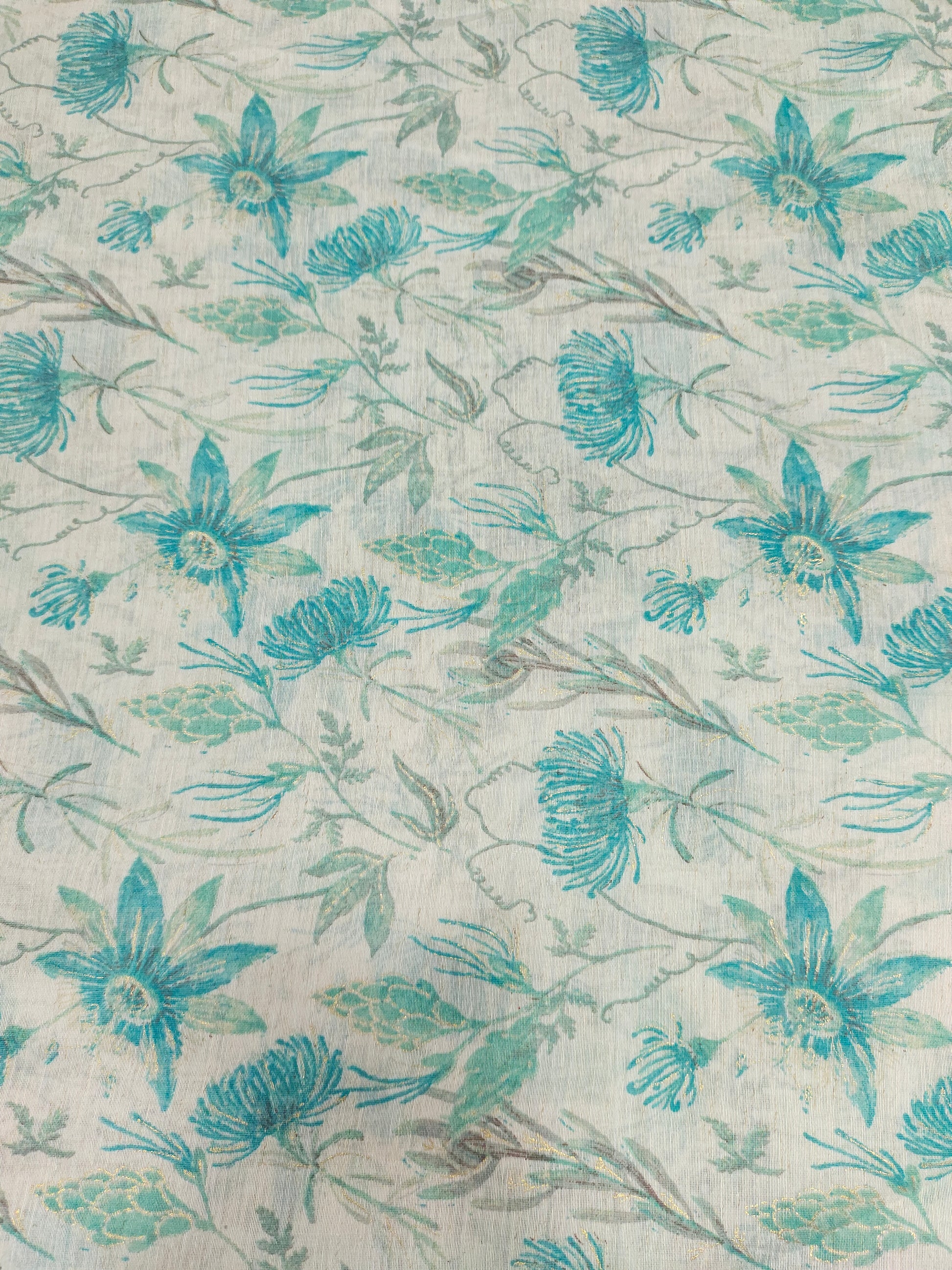 Greenish excel cotton linen print