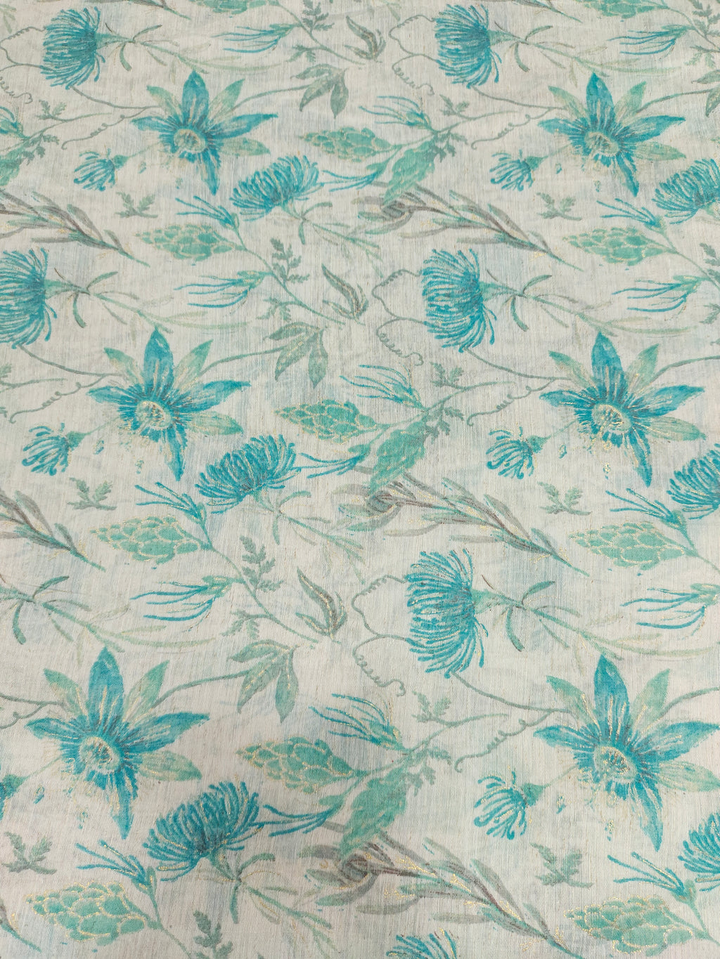 Greenish excel cotton linen print