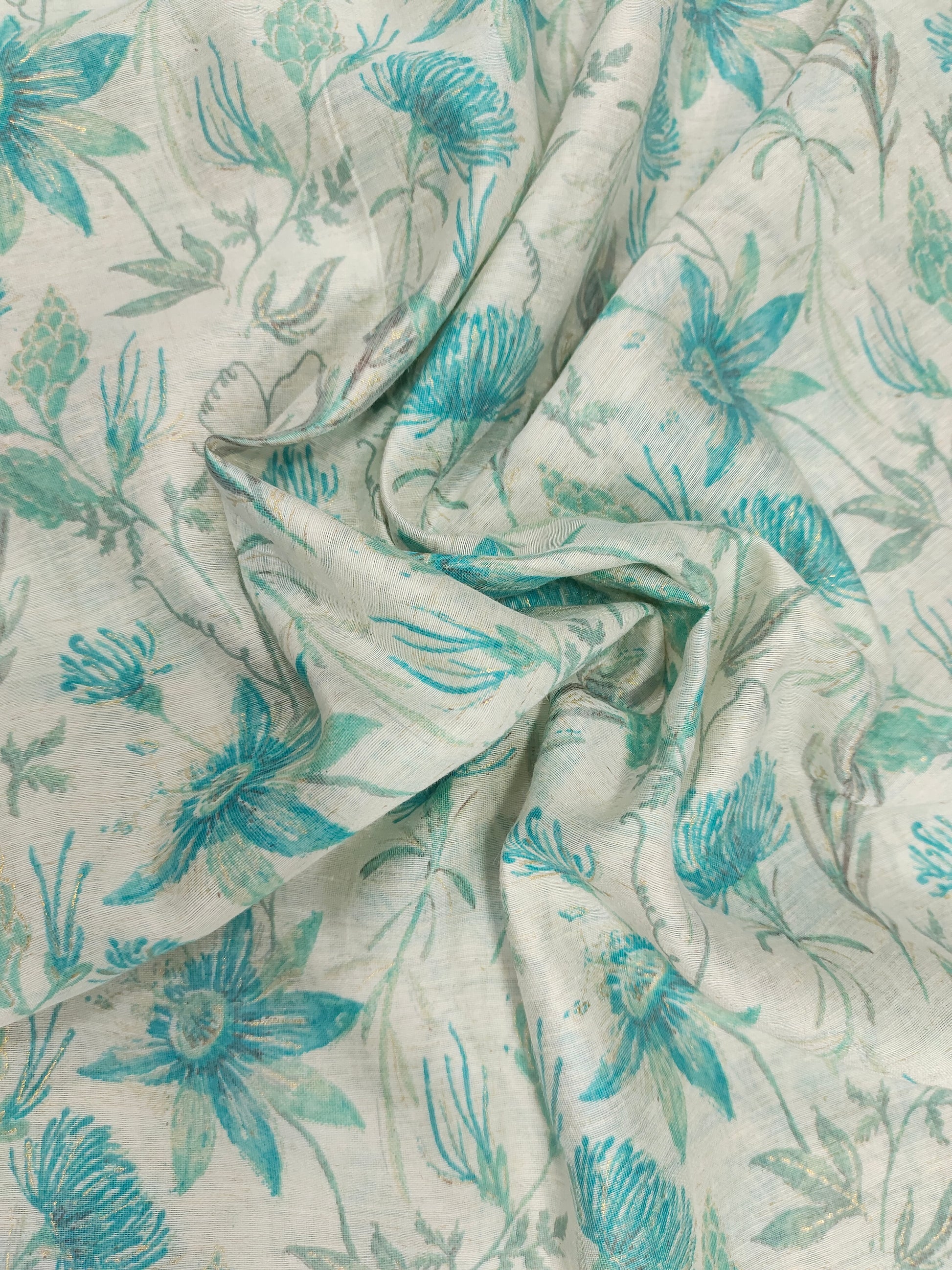 Greenish excel cotton linen print