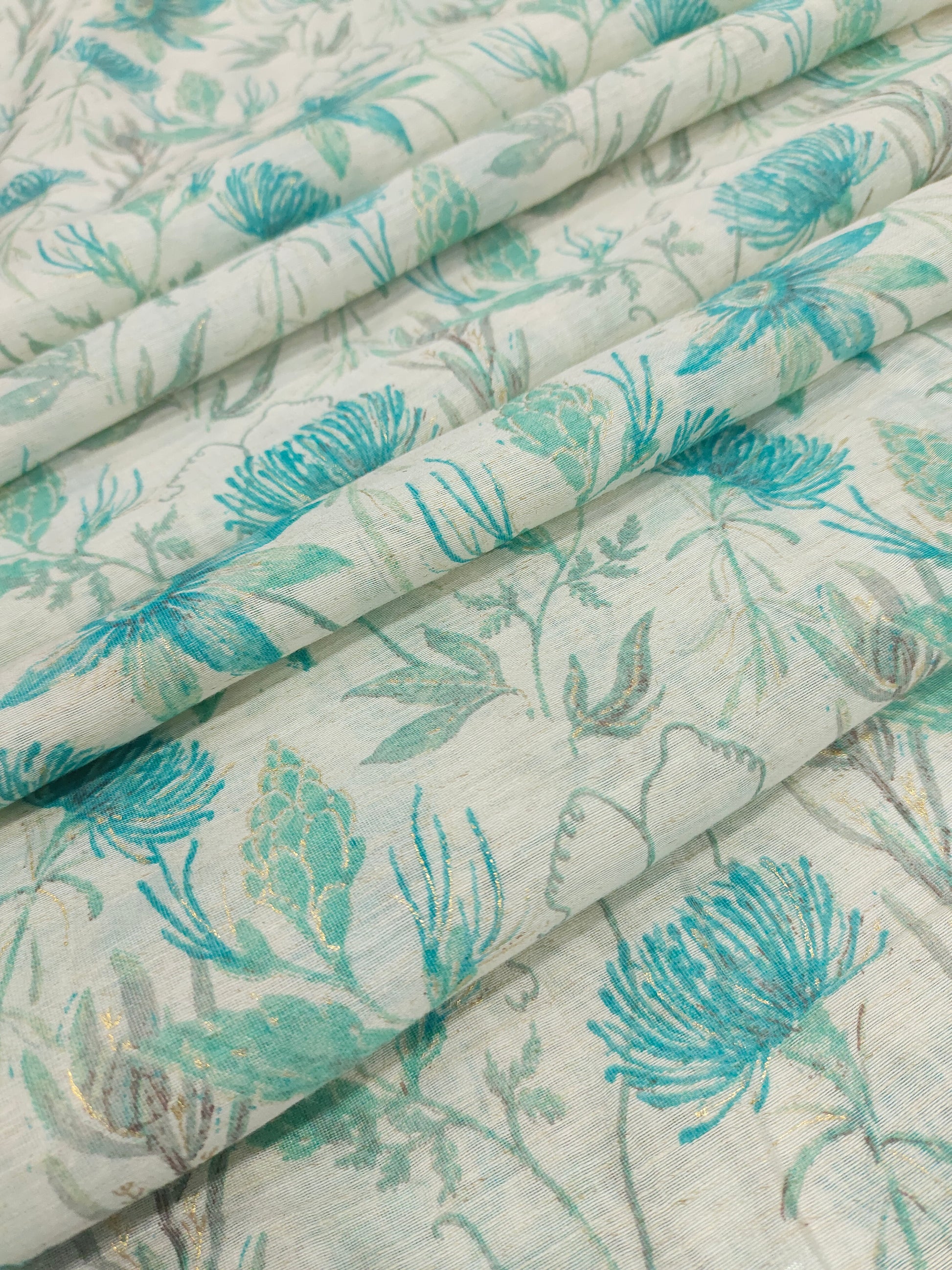 Greenish excel cotton linen print