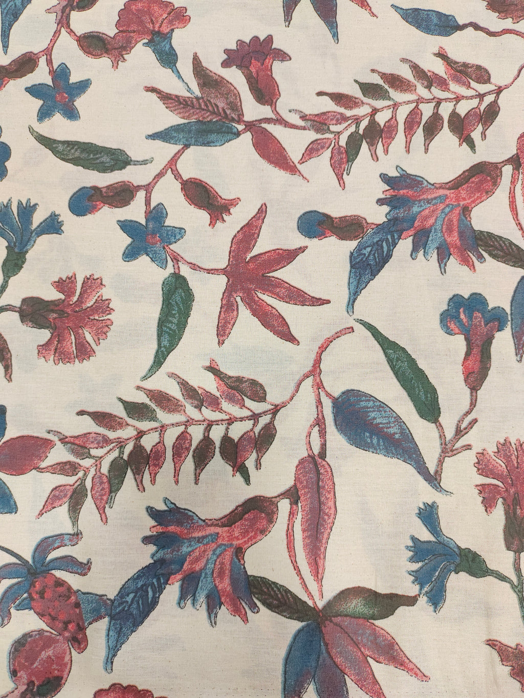 Cotton flex fabric floral print with pink and blue