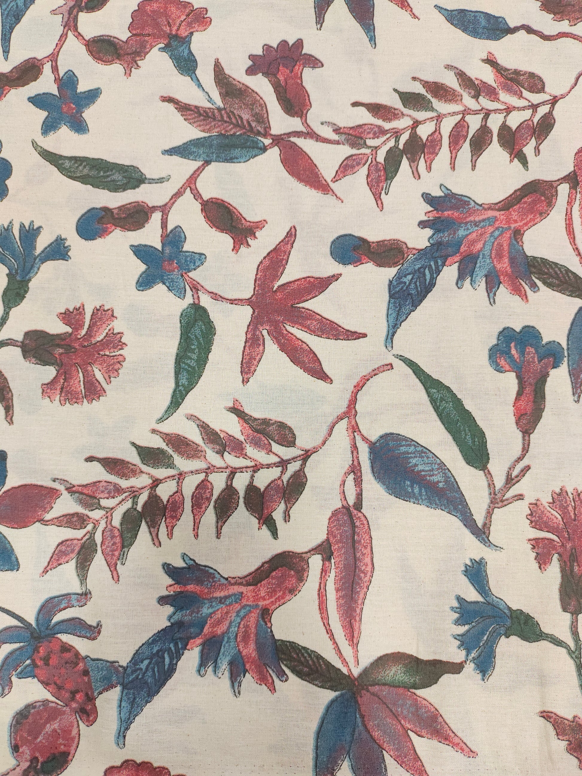 Cotton flex fabric floral print with pink and blue