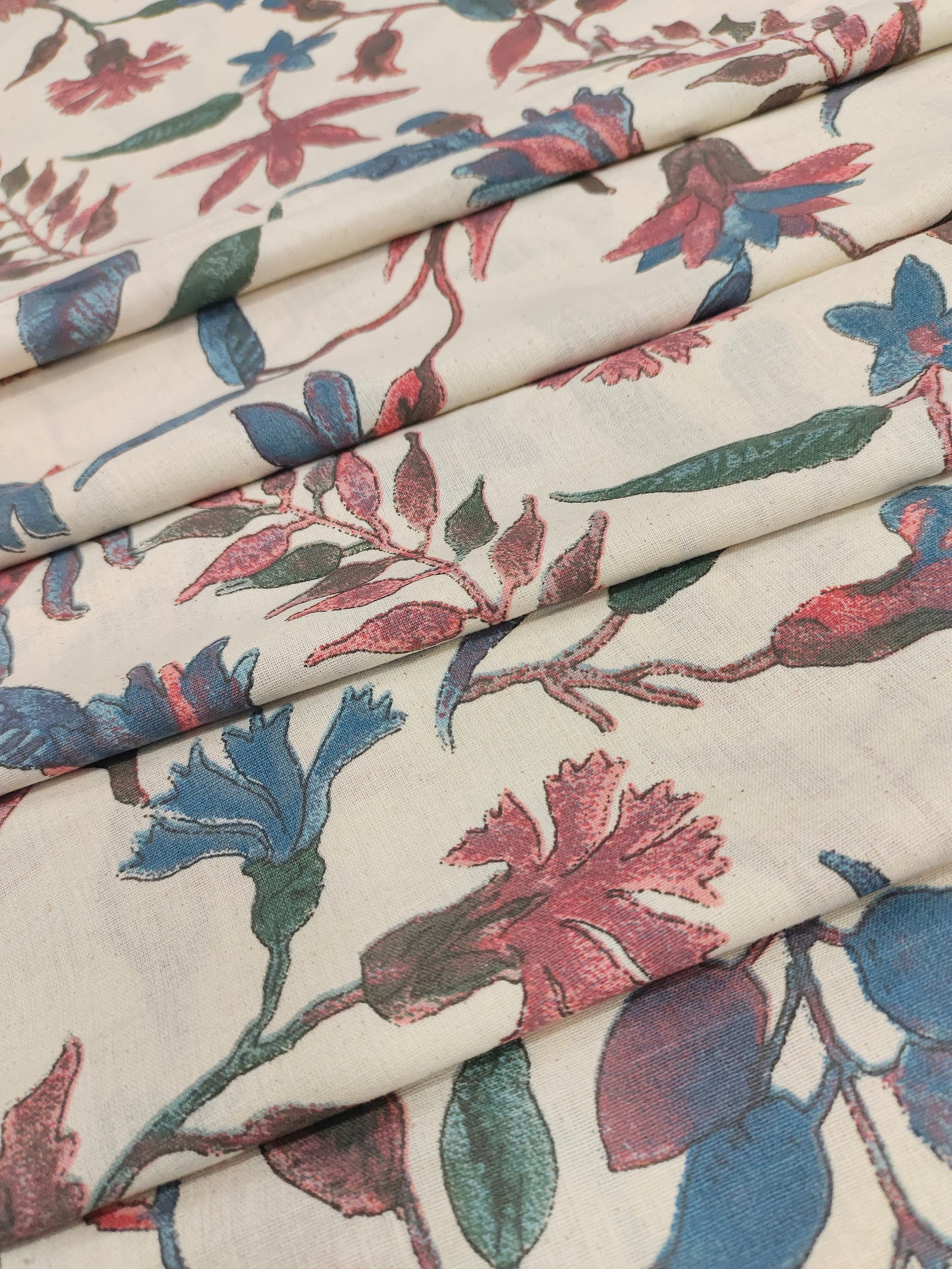 Cotton flex fabric floral print with pink and blue