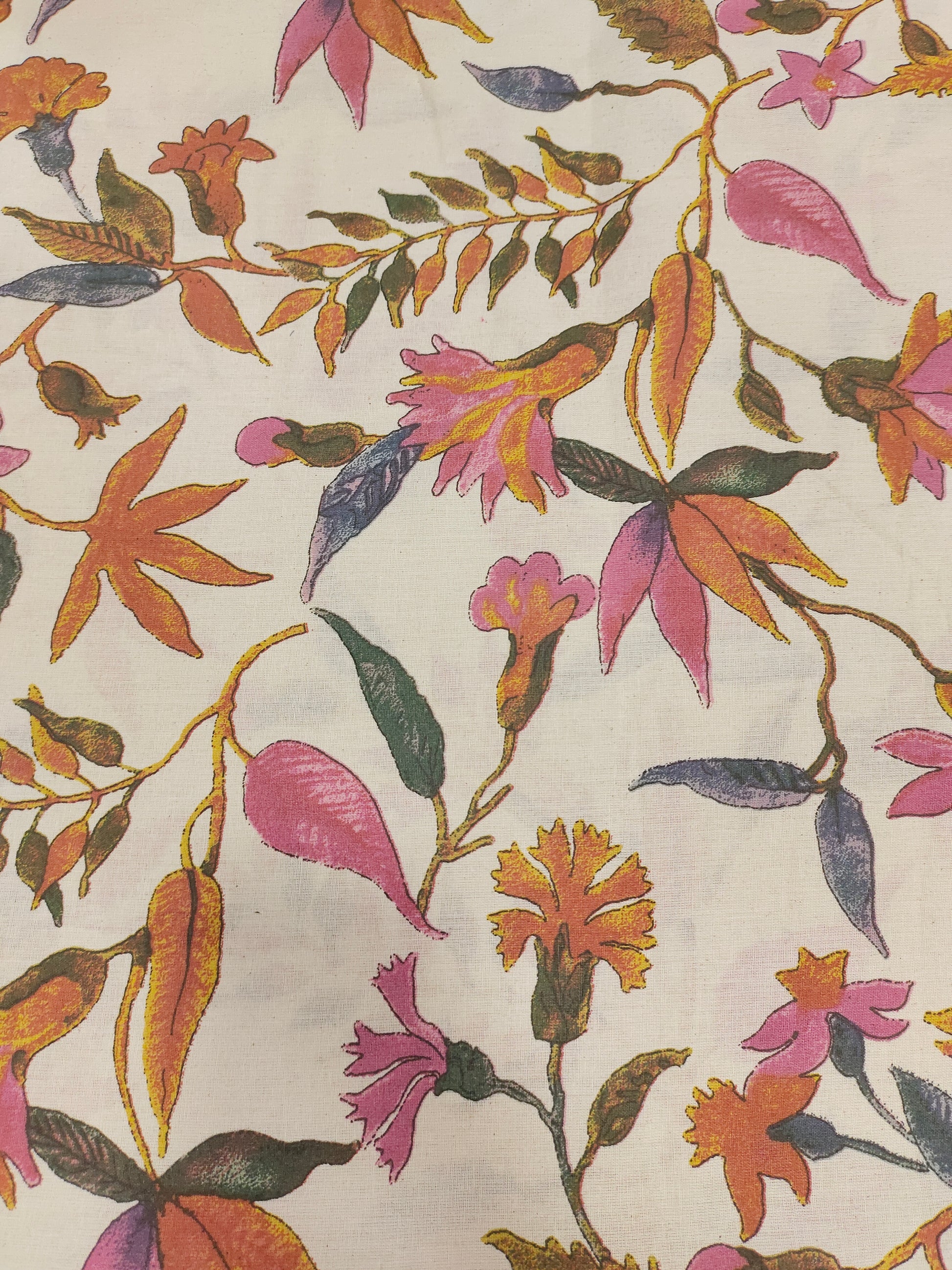 Cotton flex fabric floral print with pink rust and grey