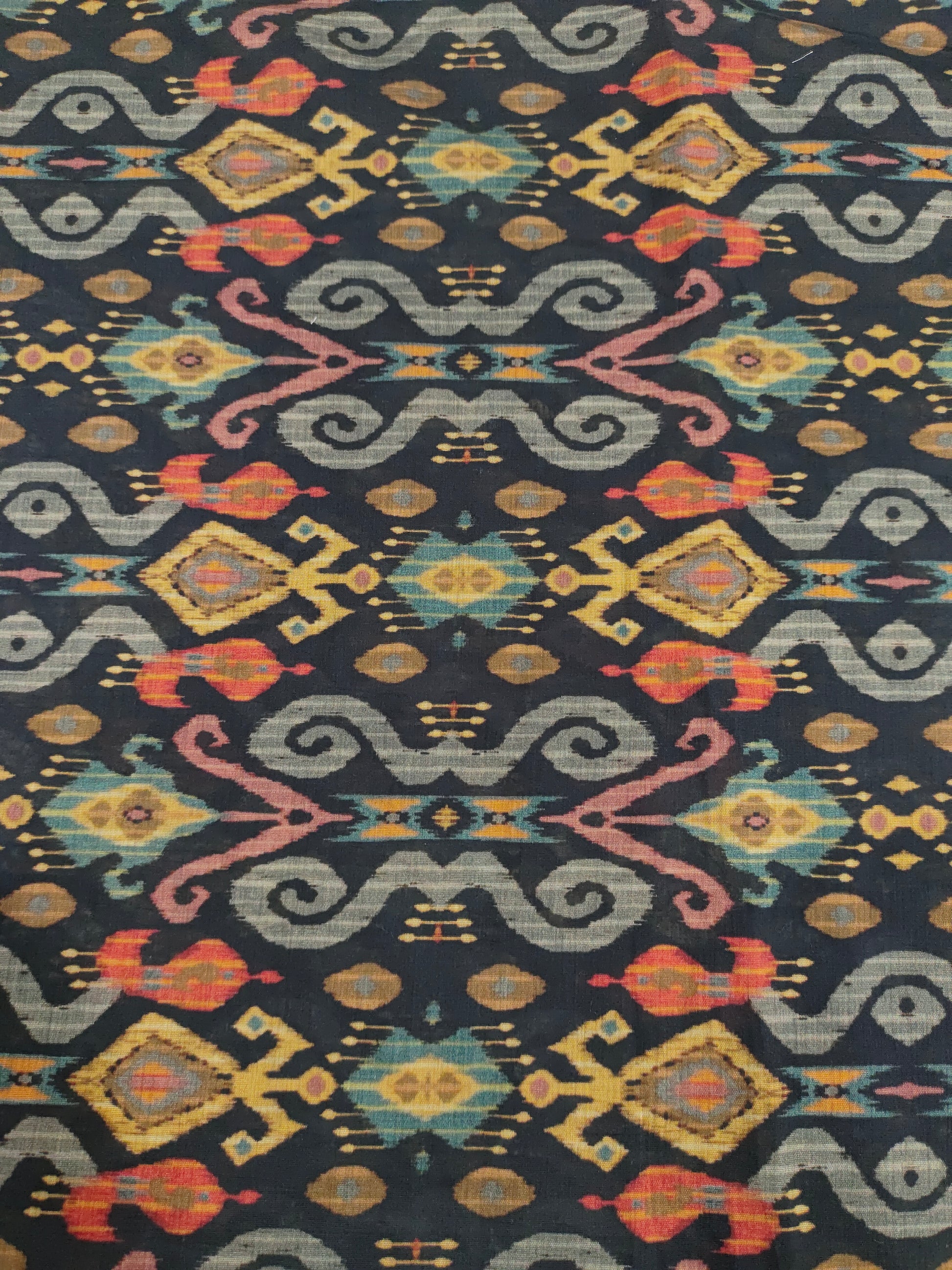 Mull chanderi digital print on black fabric