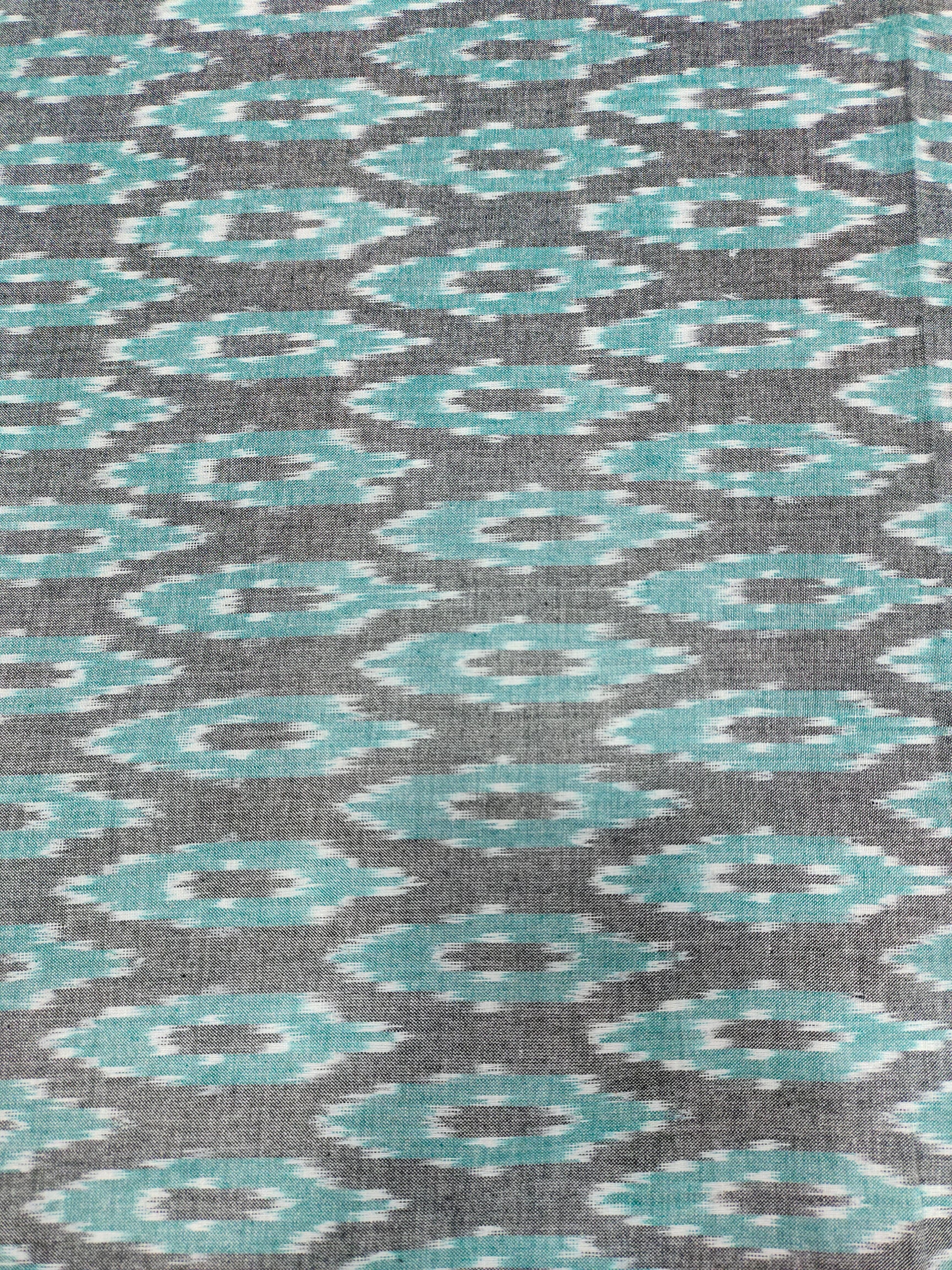 Pure cotton Grey ikkat with green Azo free wash fabric