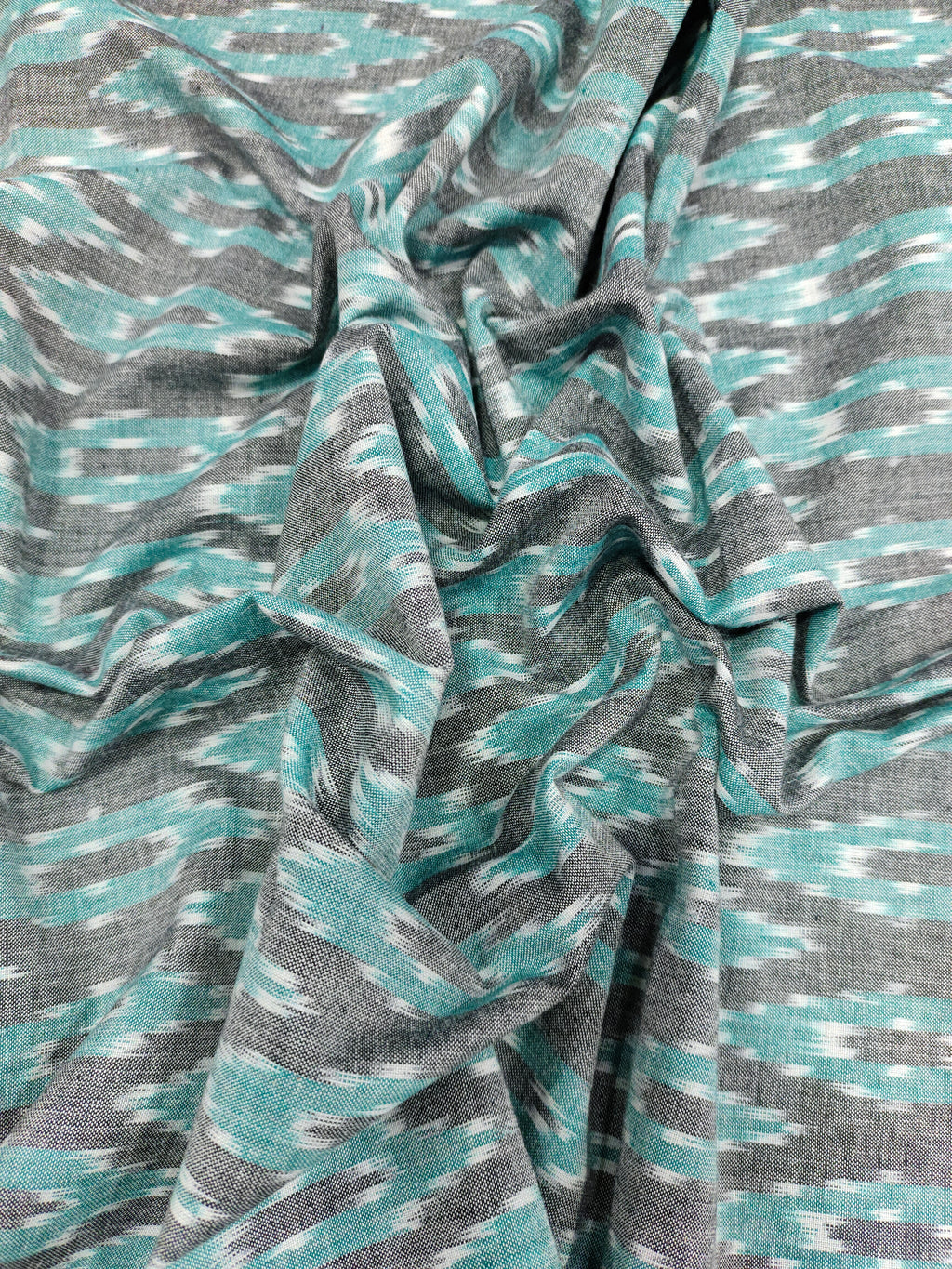 Pure cotton Grey ikkat with green Azo free wash fabric