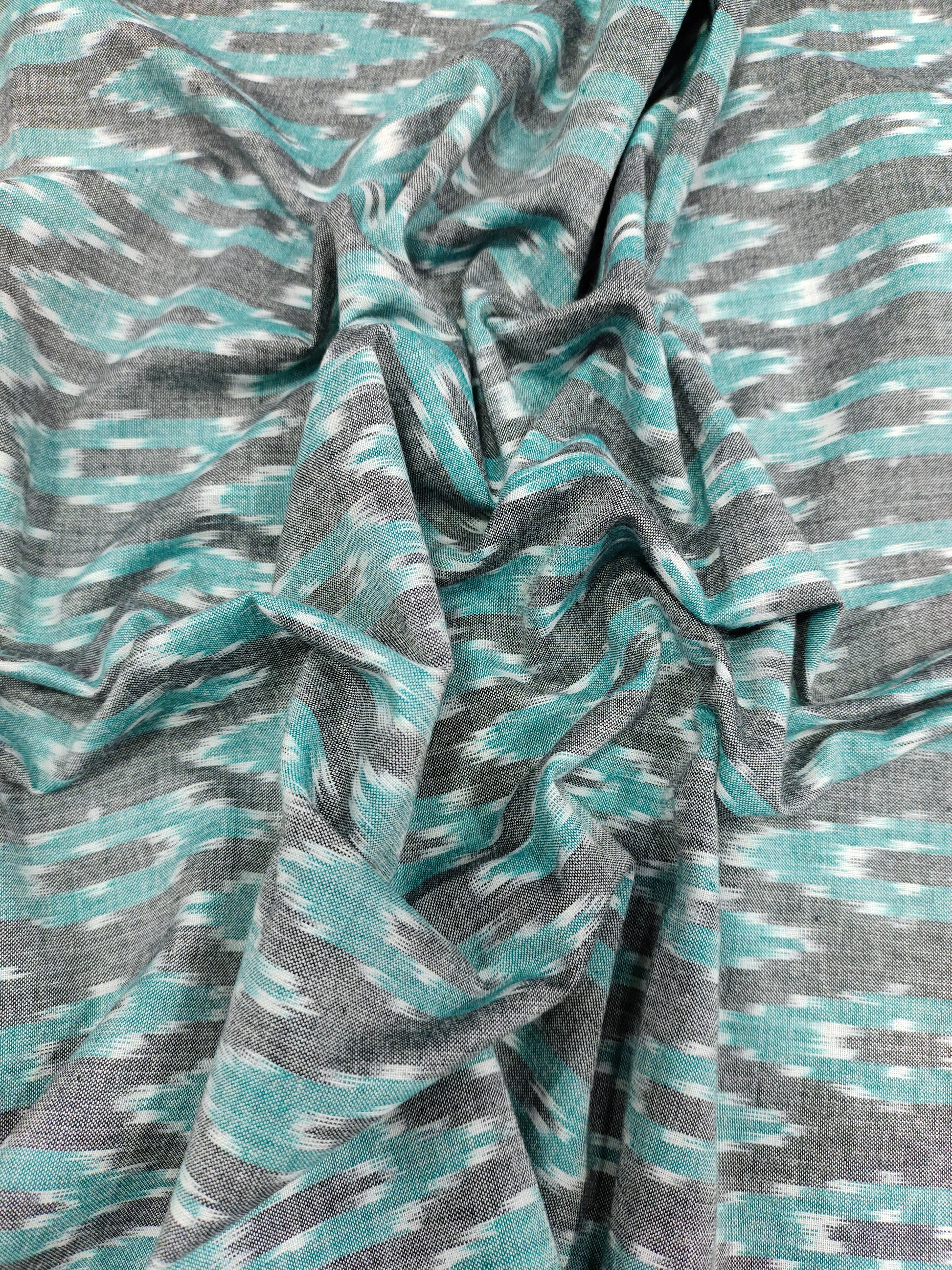 Pure cotton Grey ikkat with green Azo free wash fabric