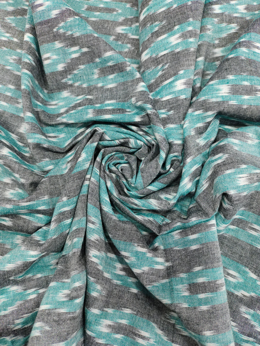 Pure cotton Grey ikkat with green Azo free wash fabric