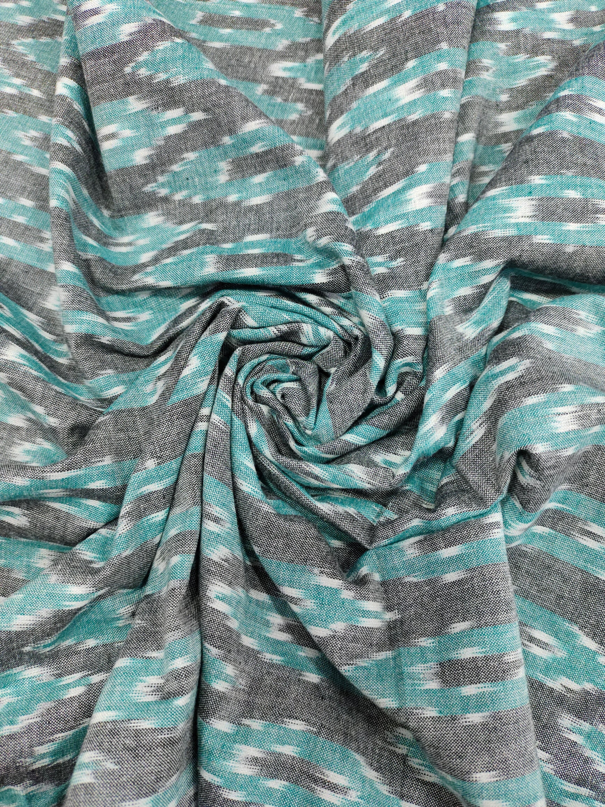 Pure cotton Grey ikkat with green Azo free wash fabric