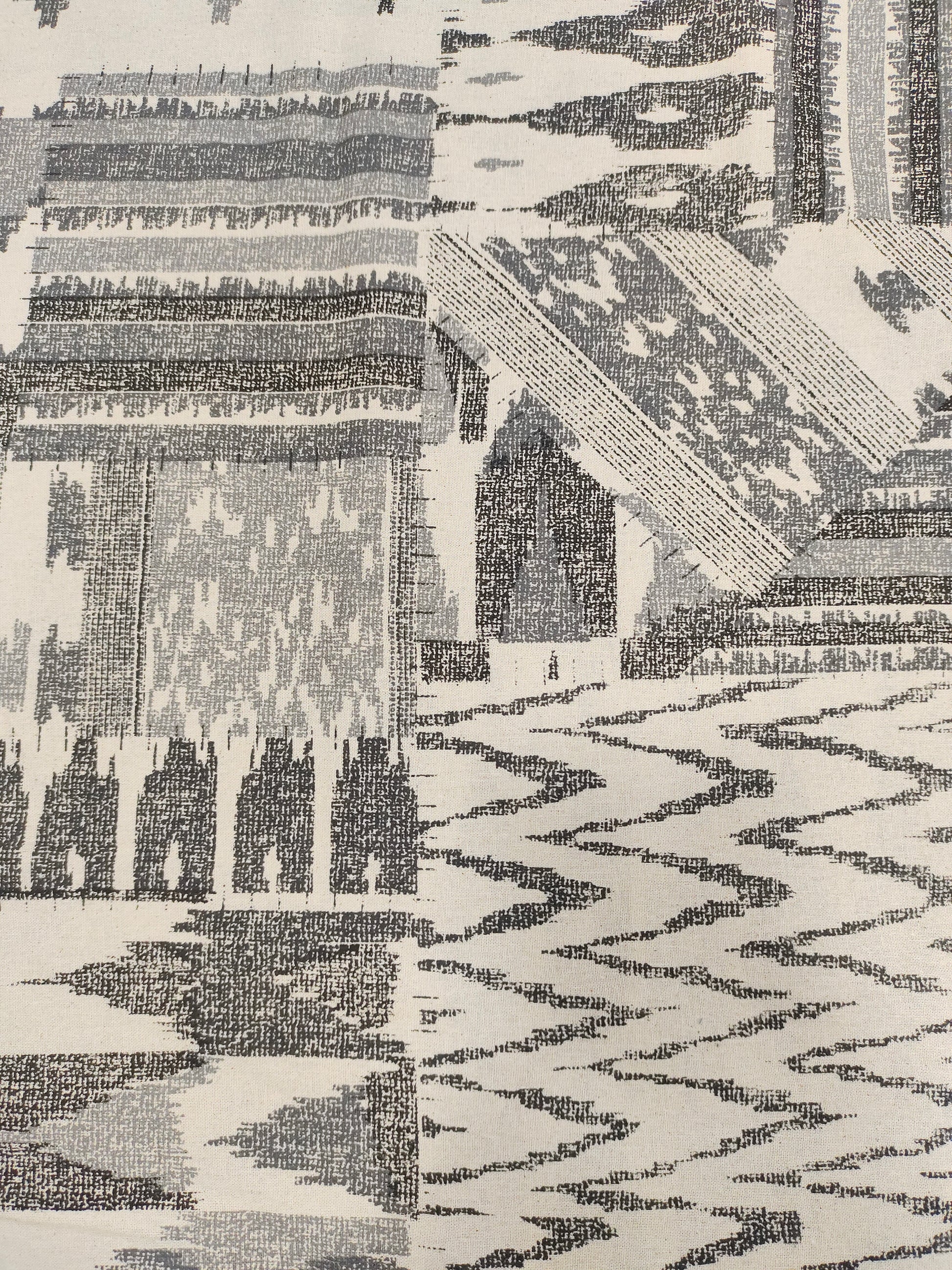 Flex cotton fabric with black and grey print