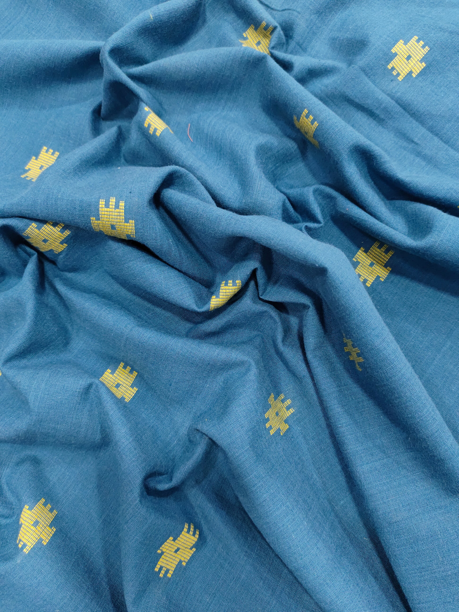 South cotton Jacqard cut butti teal blue