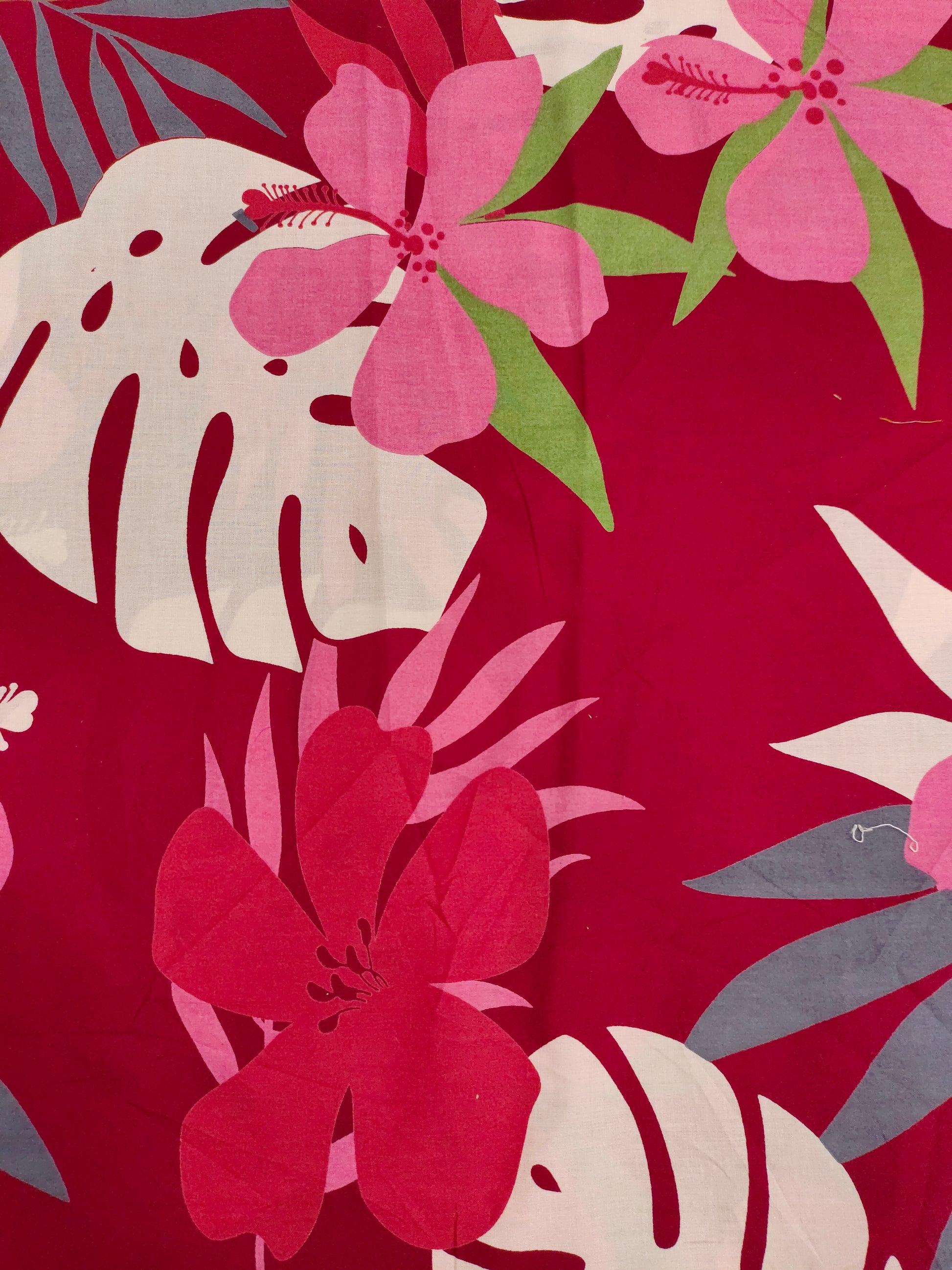 Jaipur cotton big floral print with Grey pink and green on maroon fabric