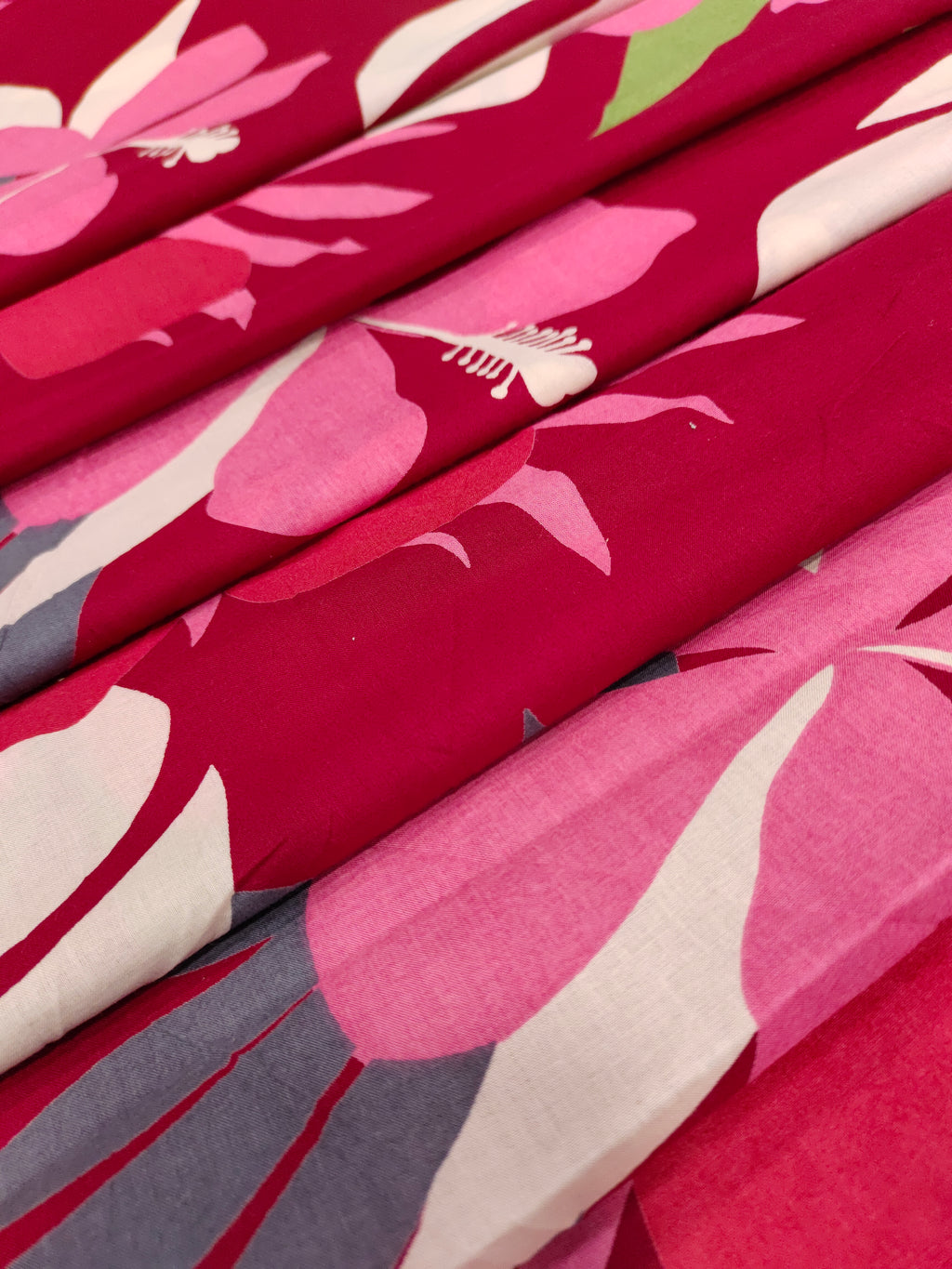 Jaipur cotton big floral print with Grey pink and green on maroon fabric