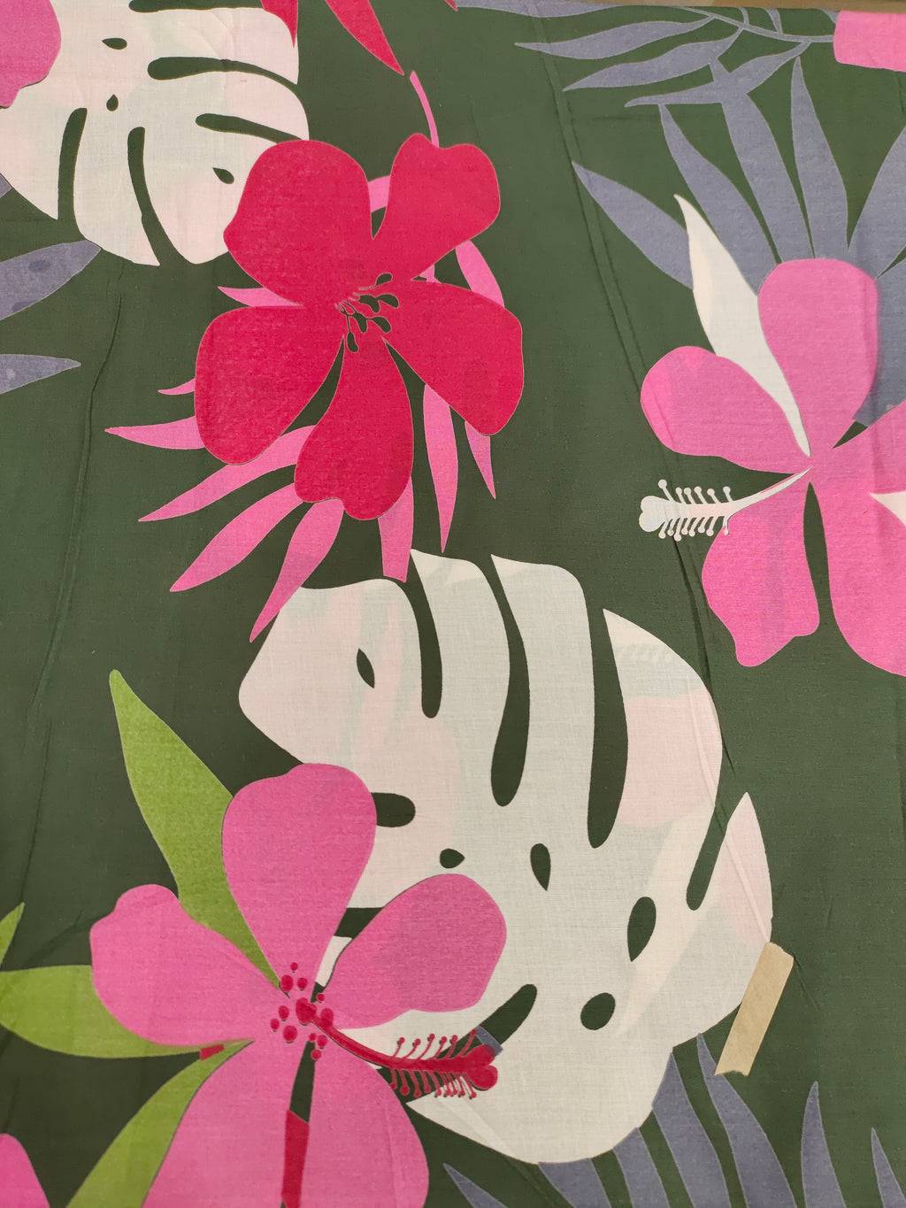 Cotton big floral print on olive green fabric