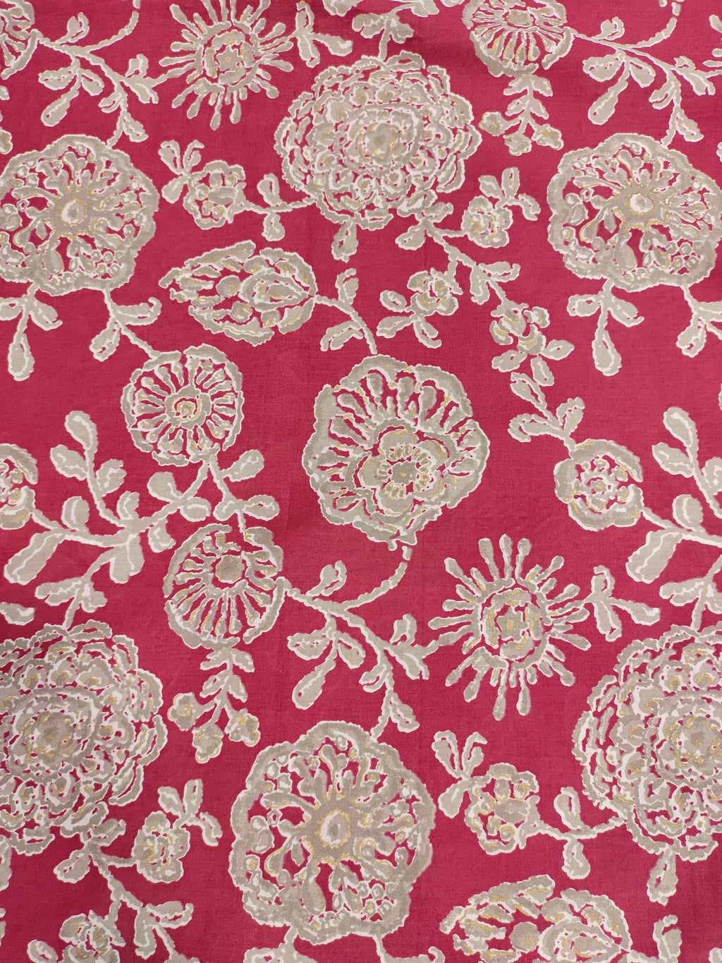 Cotton floral Screen Print on pink fabric with white