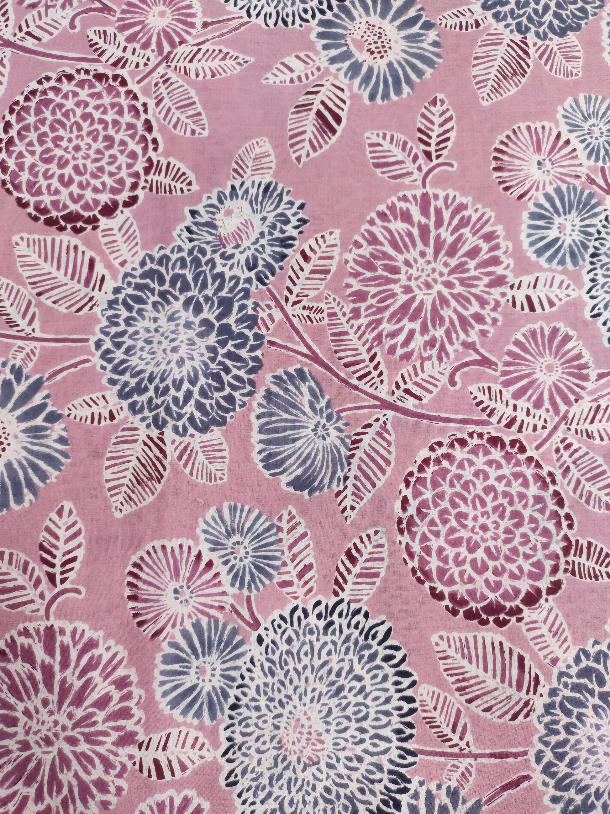 Cotton Screen Print with white and grey on pink fabric