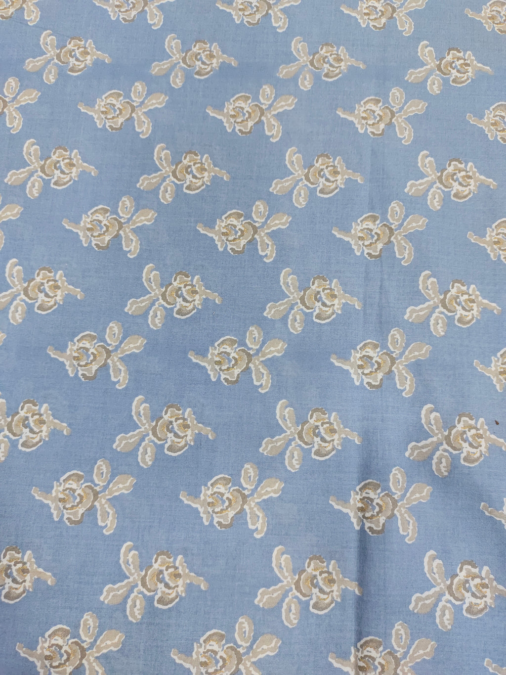 Cotton screen print fabric with white and beige