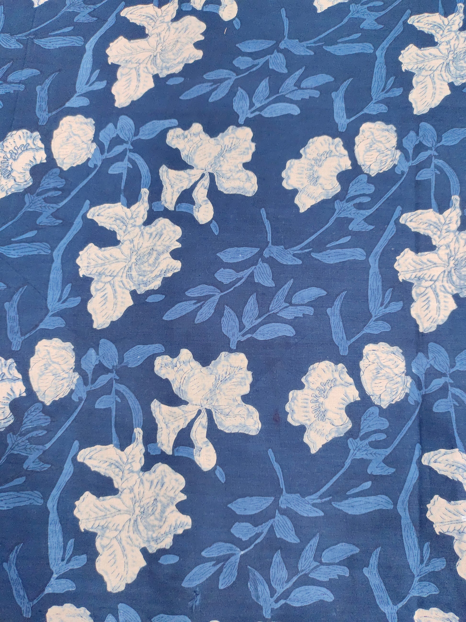 Cotton screen print indigo color fabric